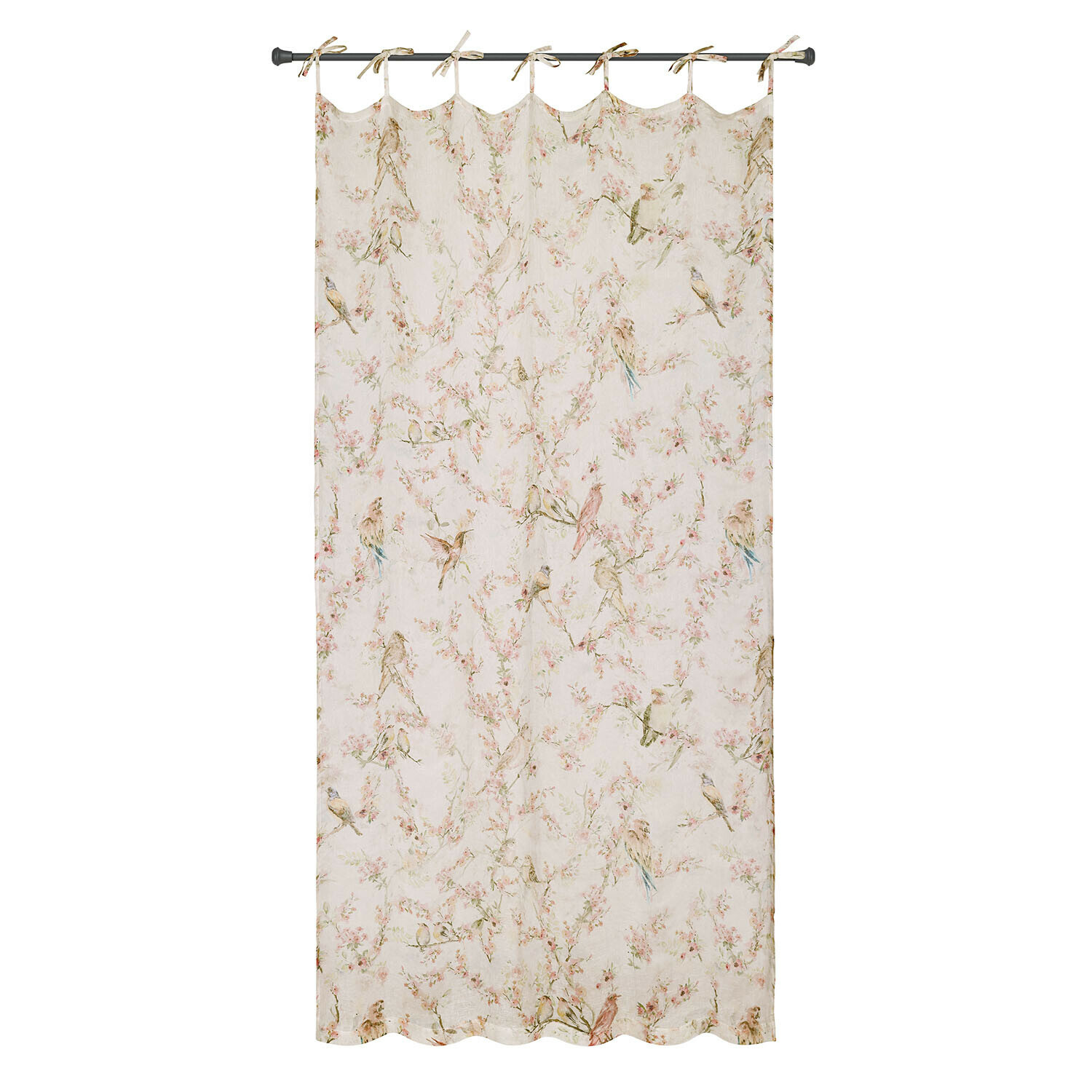 Gardine Florémont Leichter Vorhang in Creme mit Vogel- und Blumenmuster, dekorativer Fensterschmuck