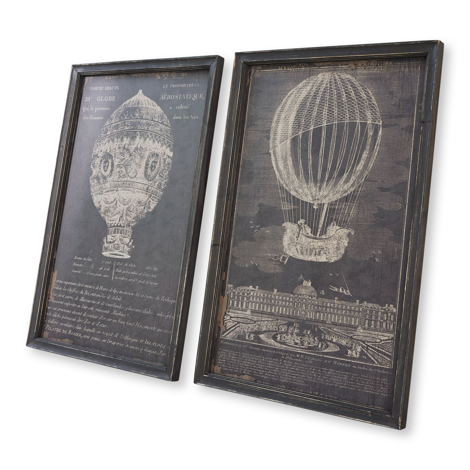 Bild 2er Set Ortarsis Set aus zwei schwarzen Vintage-Bildern mit weissen Heissluftballonzeichnungen für die Wanddekoration