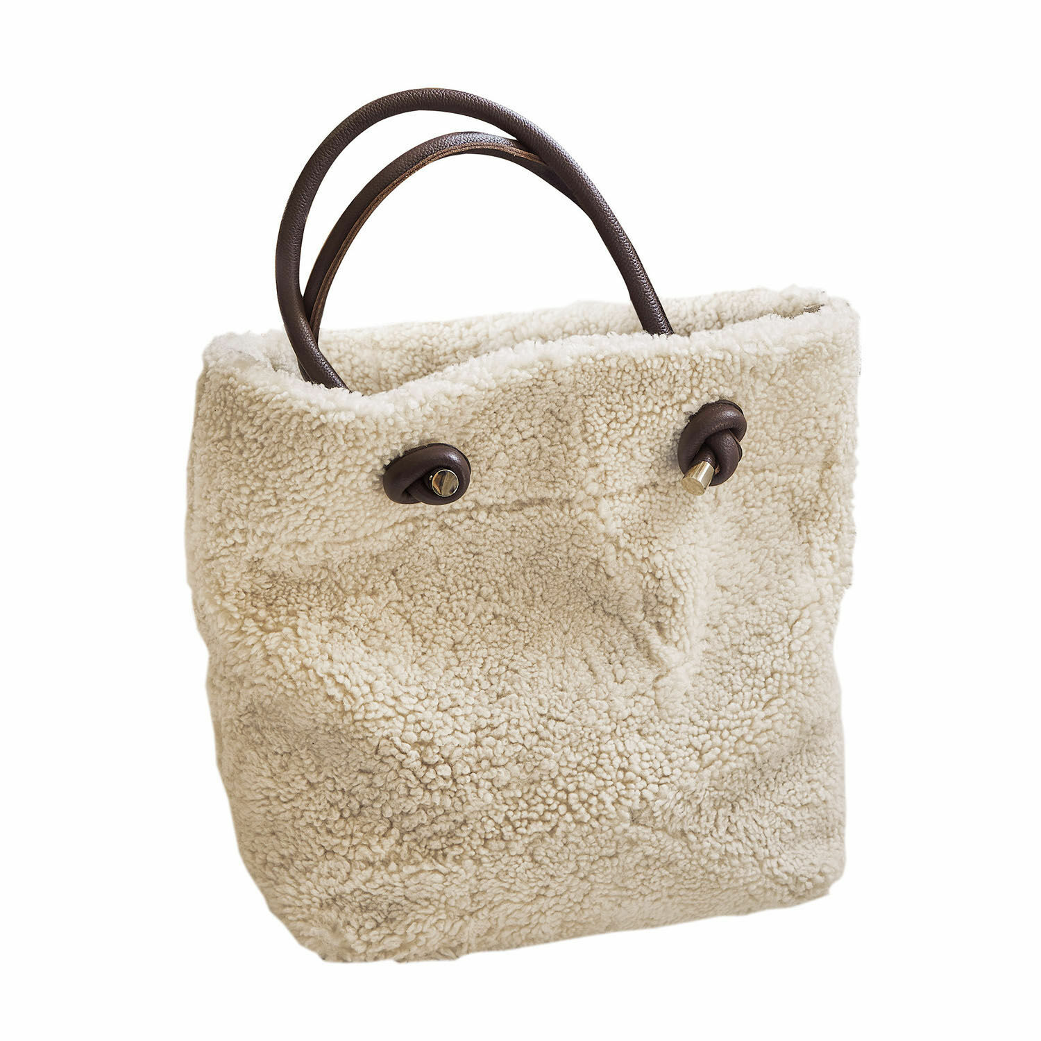 Tasche Tarvin Beigetöne Tasche aus weichem Teddy-Material mit braunen Ledergriffen, modisches Accessoire für den Alltag