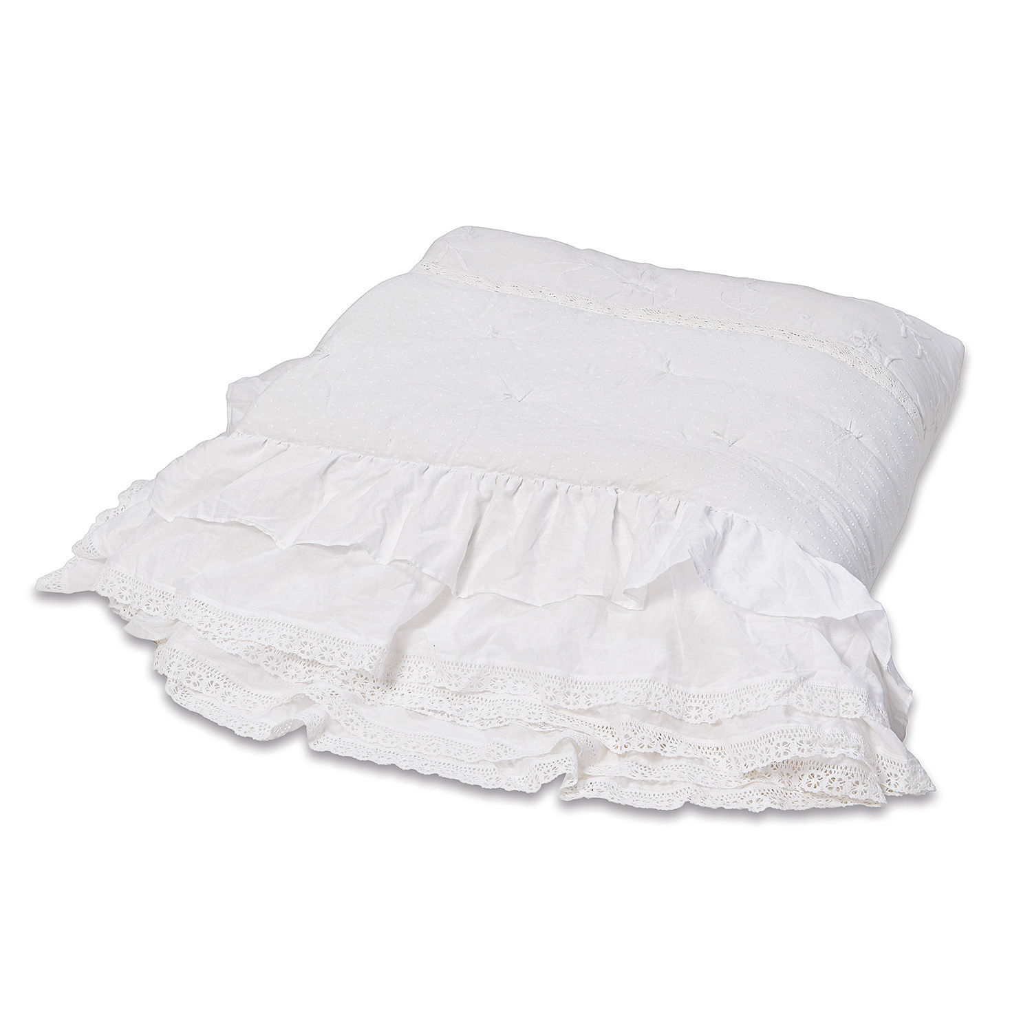 Quilt Pittefaux Weisse Baumwollkissen mit Rüschen und Spitze, dekorativ für Wohnzimmer oder Schlafzimmer