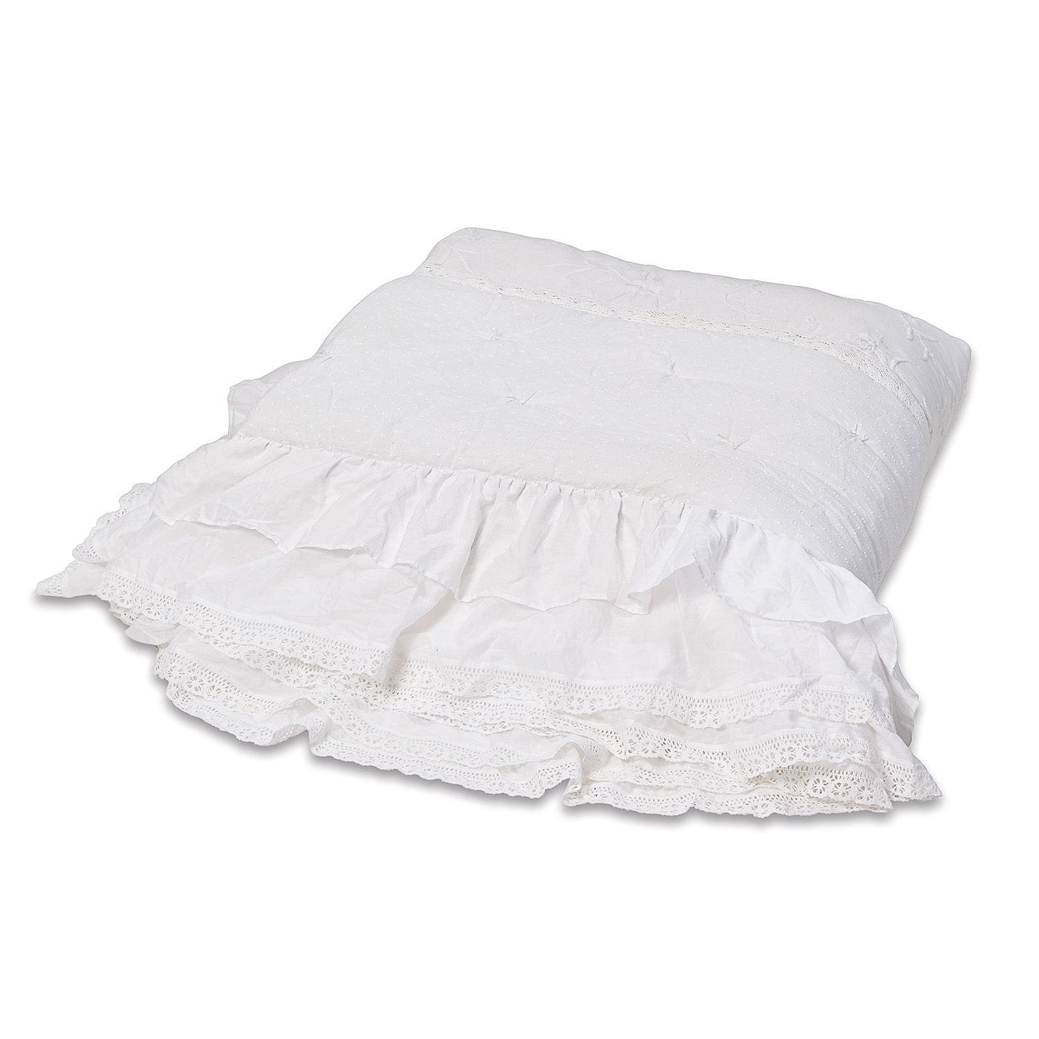 Quilt Pittefaux Weisse Baumwollkissen mit Rüschen und Spitze, dekorativ für Wohnzimmer oder Schlafzimmer