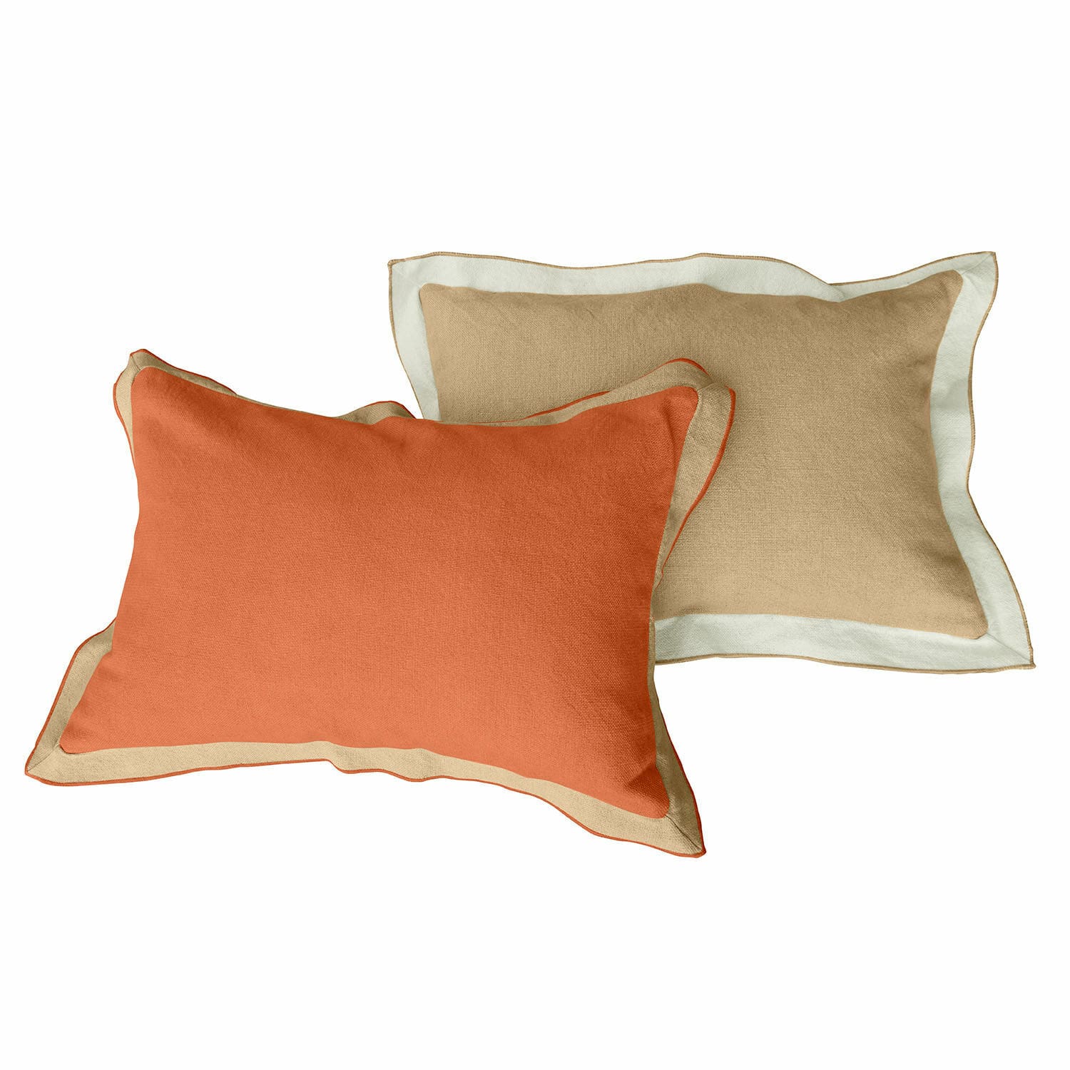 Kissenhülle 2er Set Florcelles Set aus zwei rechteckigen Baumwollkissen in Beige und Orange mit kontrastierendem Rand