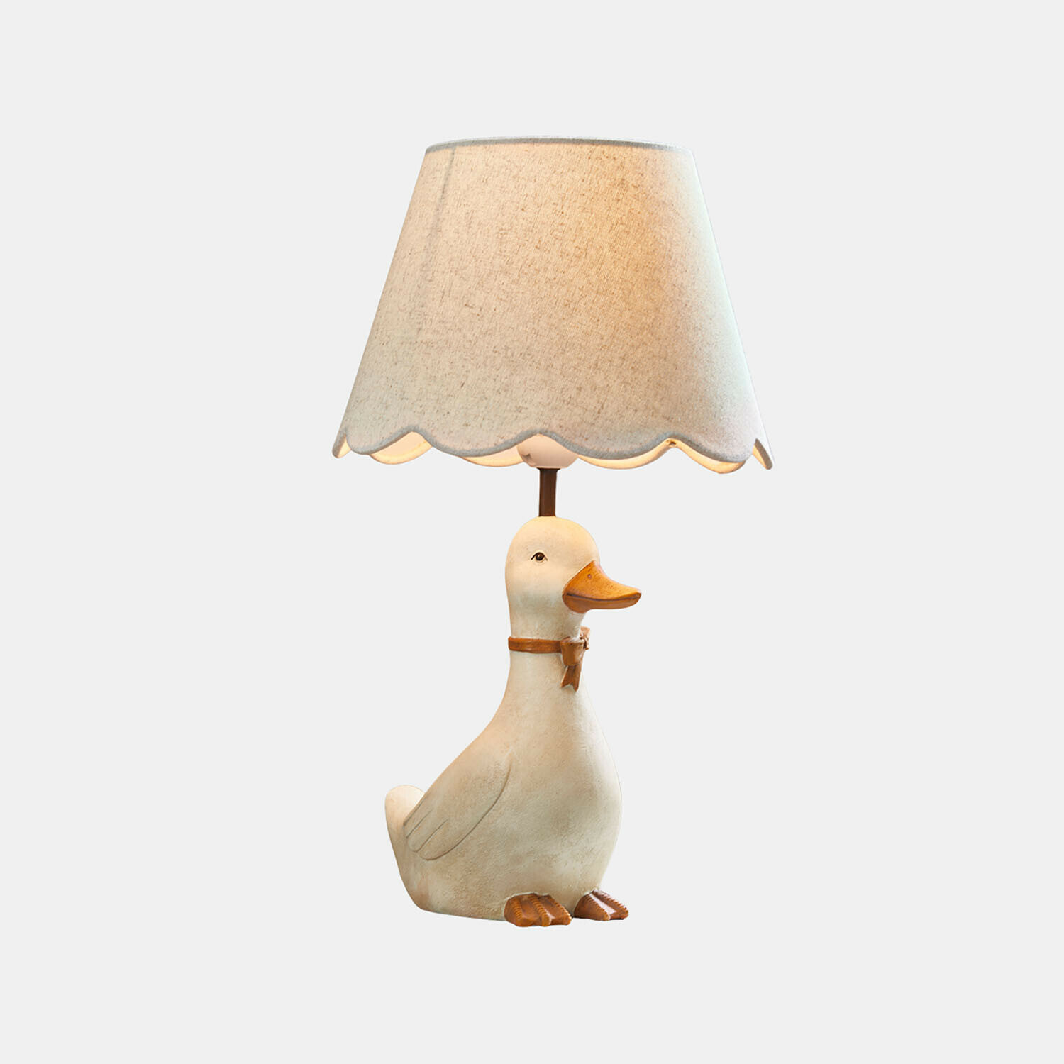 Kindertischlampe Tillyboo Tischlampe mit beigem Lampenschirm und Entenfigur als Sockel in Weiß mit orangefarbenem Schnabel