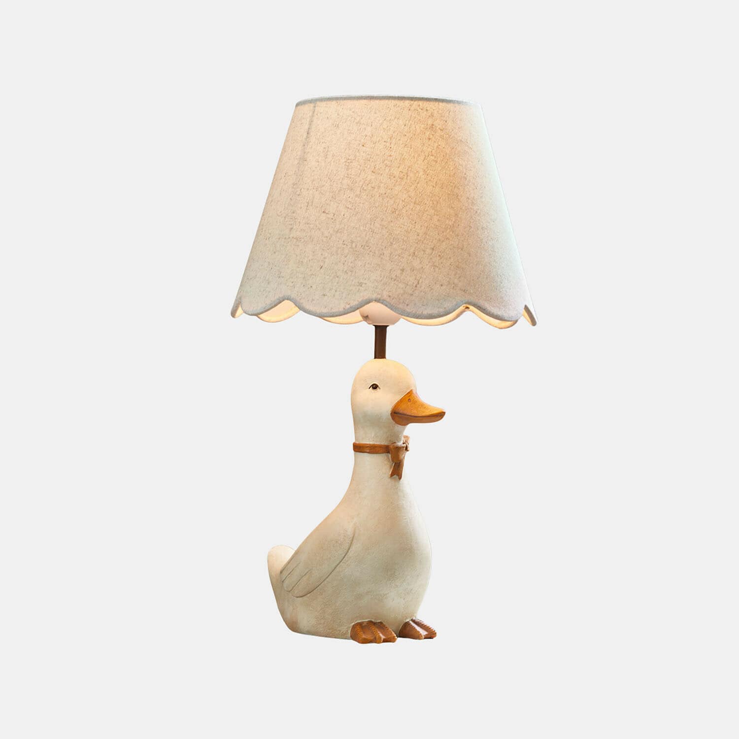 Kindertischlampe Tillyboo Tischlampe mit beigem Lampenschirm und Entenfigur als Sockel in Weiß mit orangefarbenem Schnabel