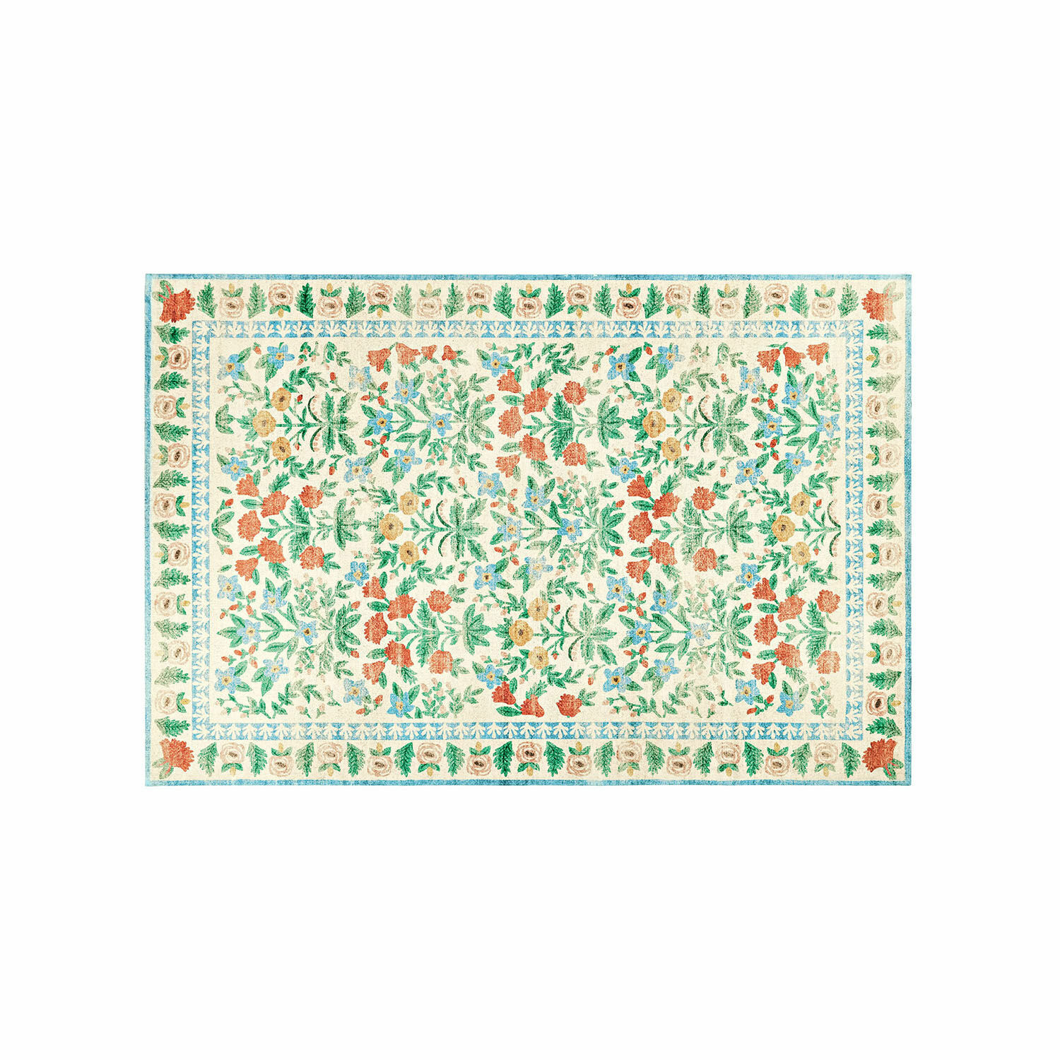 Bunter Teppich Jallorin mit floralem Muster auf cremefarbenem Grund, Wohnraumdekoration