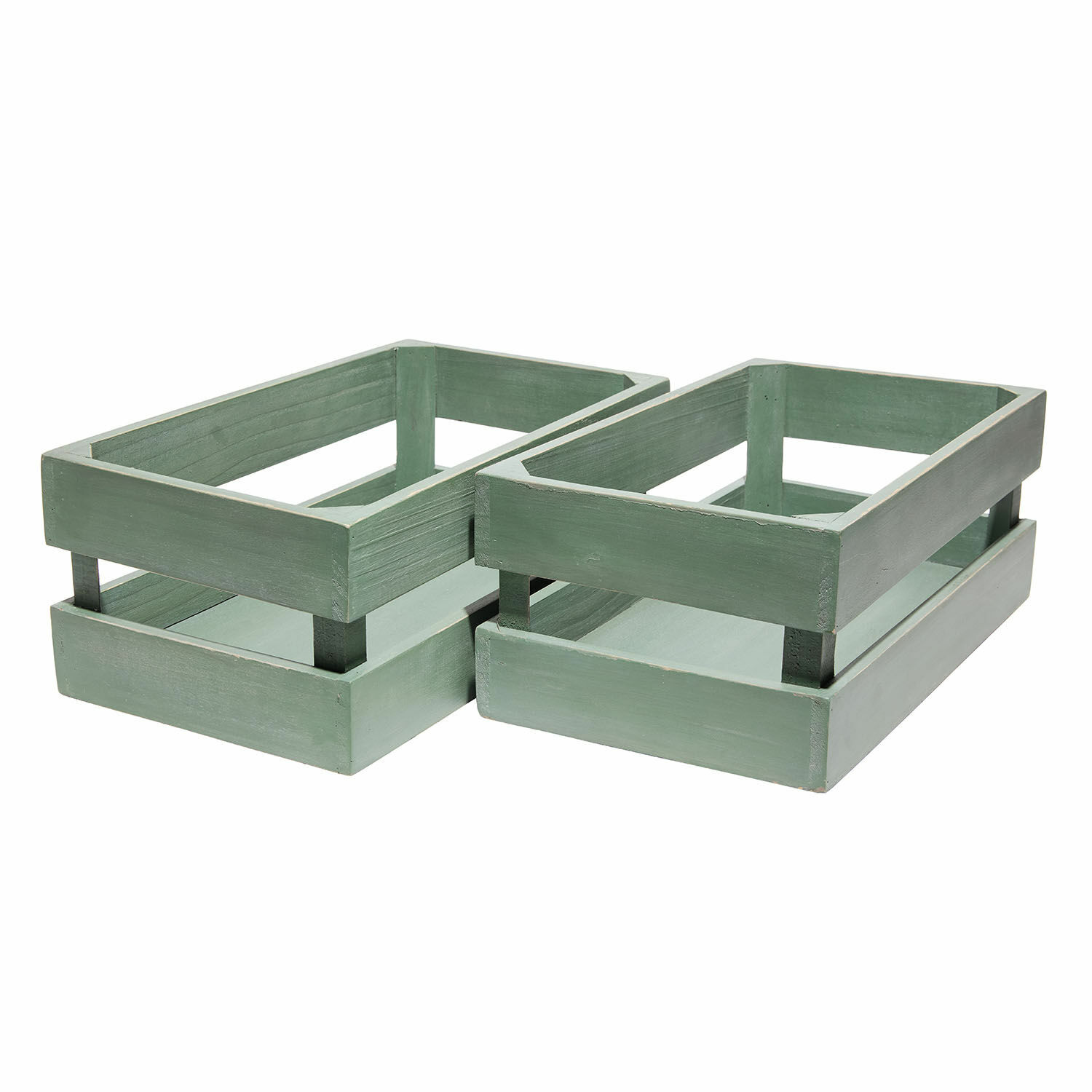 Korb 2er Set Éclairon Set aus zwei grünen Holzschachteln zur Aufbewahrung, dekorativer Organizer für zu Hause