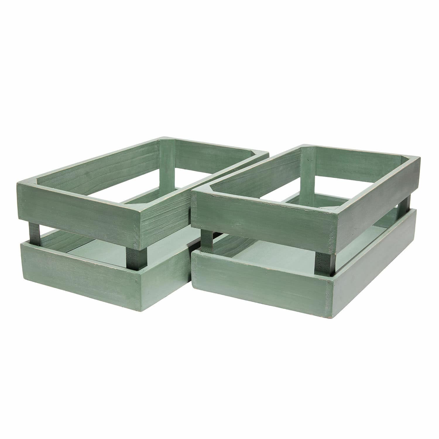 Korb 2er Set Éclairon Set aus zwei grünen Holzschachteln zur Aufbewahrung, dekorativer Organizer für zu Hause