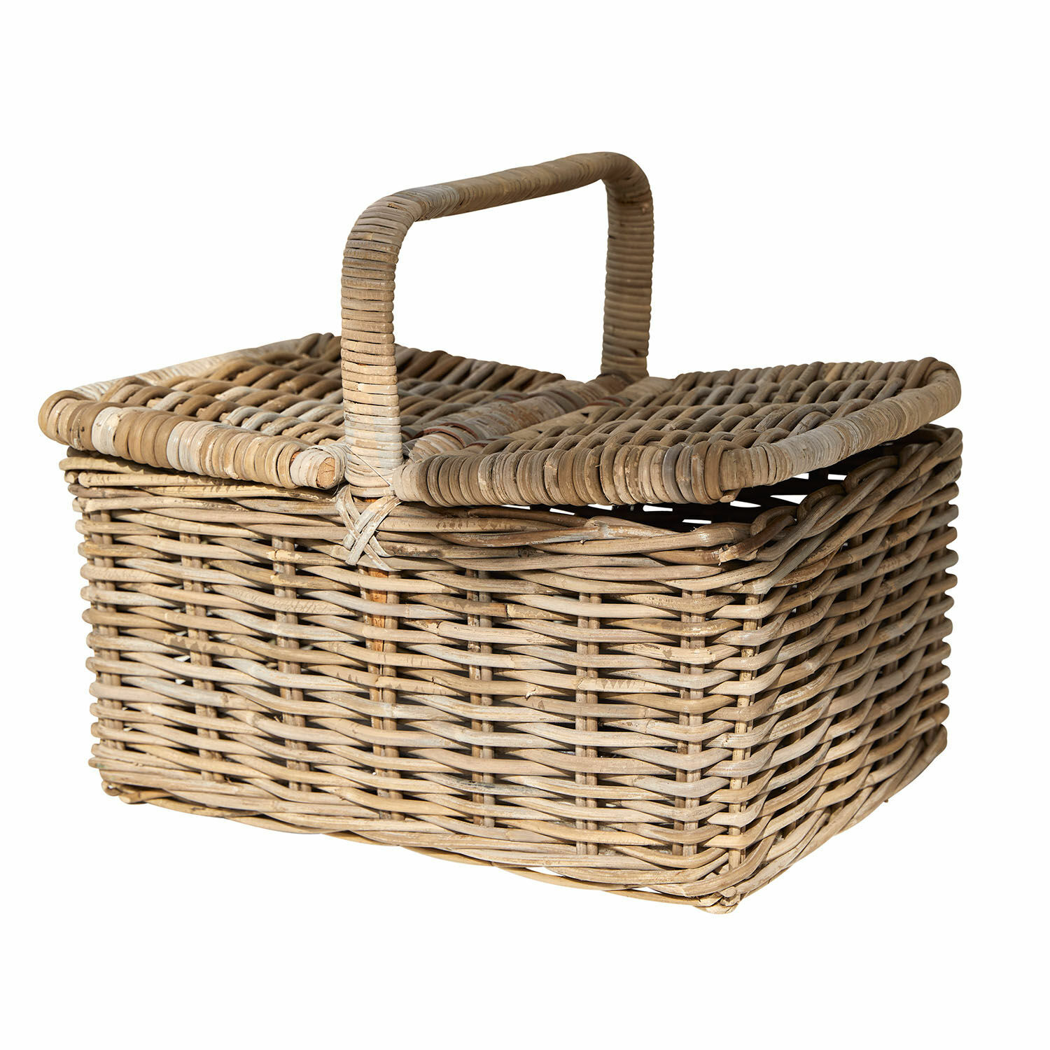 Korb Mandeure Picknickkorb aus natürlichem Rattan mit Griff und klappbaren Deckeln