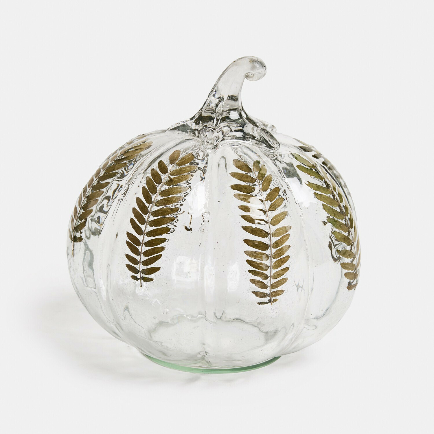 Deko-Kürbis Émurise Transparenter Glas-Kürbis mit goldenen Farnblättern, herbstliche Dekoration