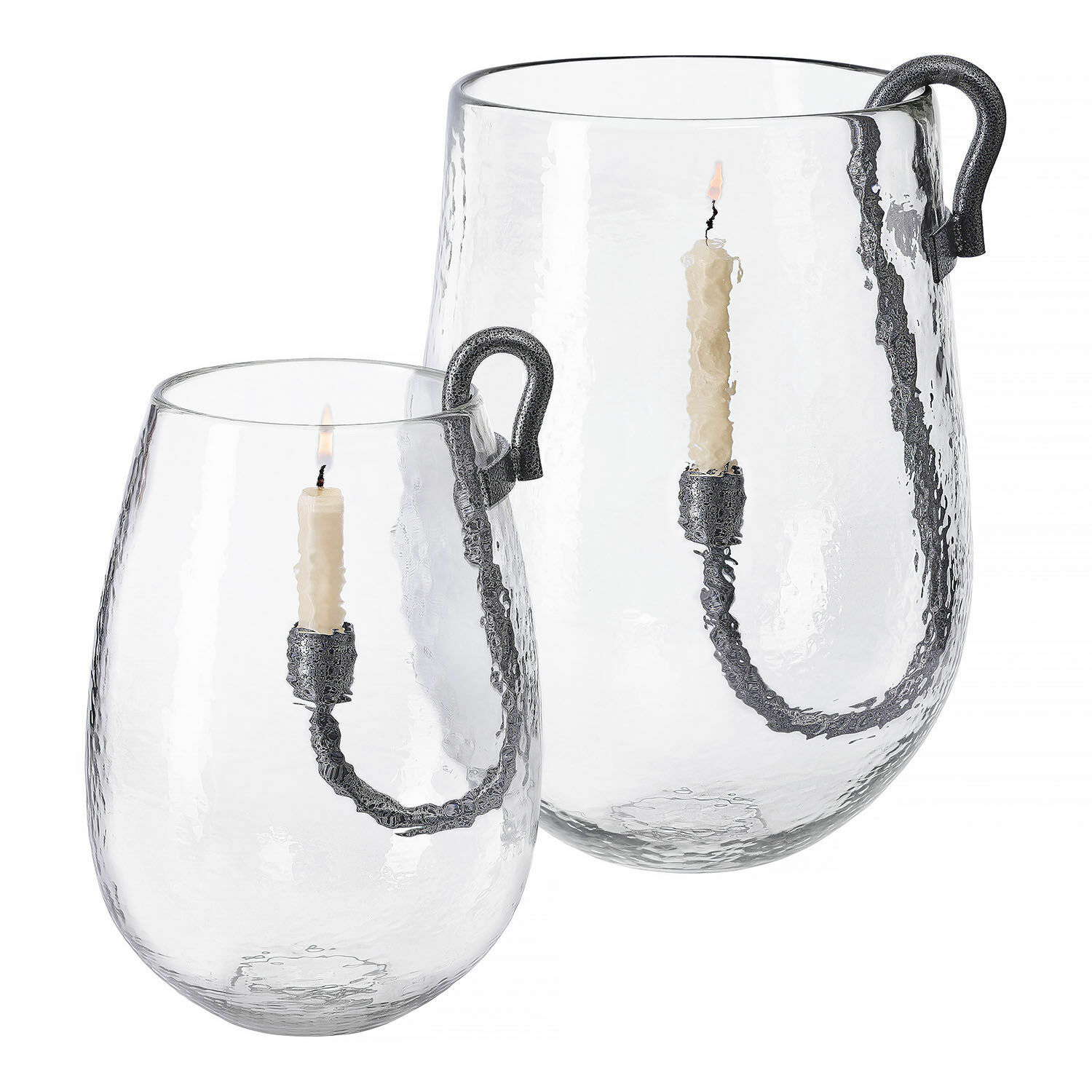Windlicht 2er Set Lorcalla Set mit zwei transparenten Glaslaternen mit Metallgriffen und weissen Kerzen für gemütliche Atmosphäre