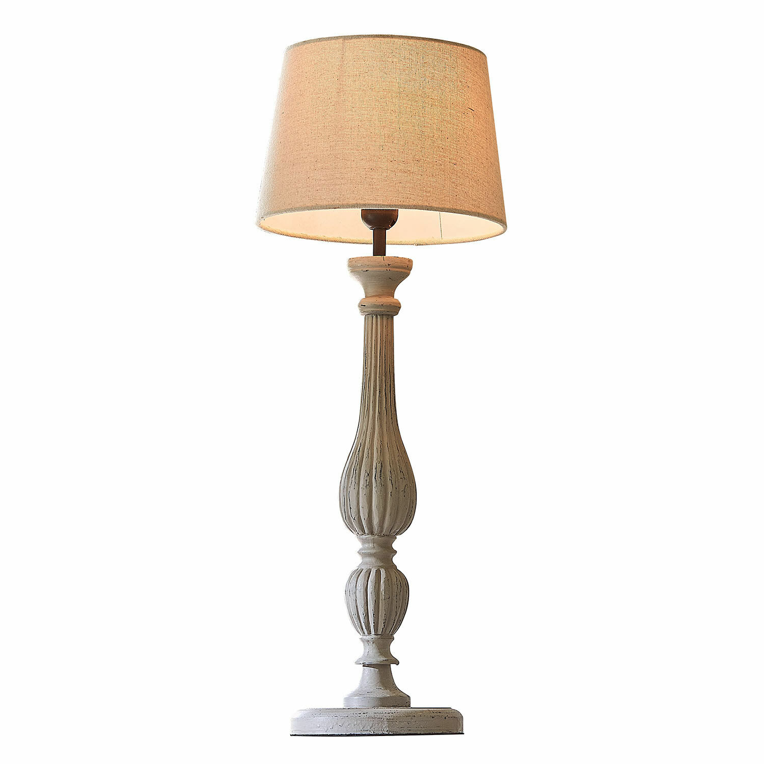 Tischlampe Zepinal Tischlampe aus weissem Holz mit beigem Lampenschirm, dekoratives Wohnaccessoire für das Wohnzimmer