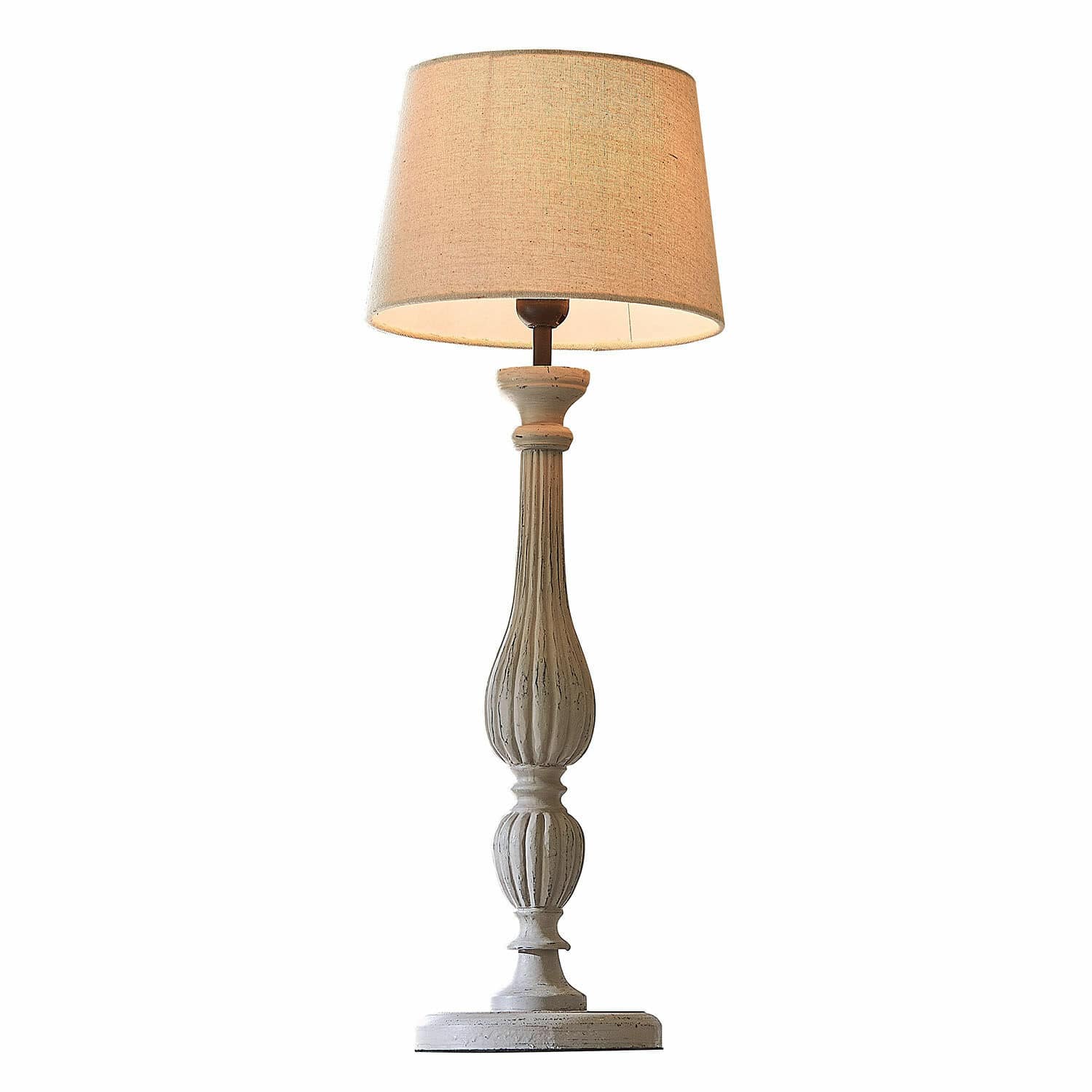 Tischlampe Zepinal Tischlampe aus weissem Holz mit beigem Lampenschirm, dekoratives Wohnaccessoire für das Wohnzimmer