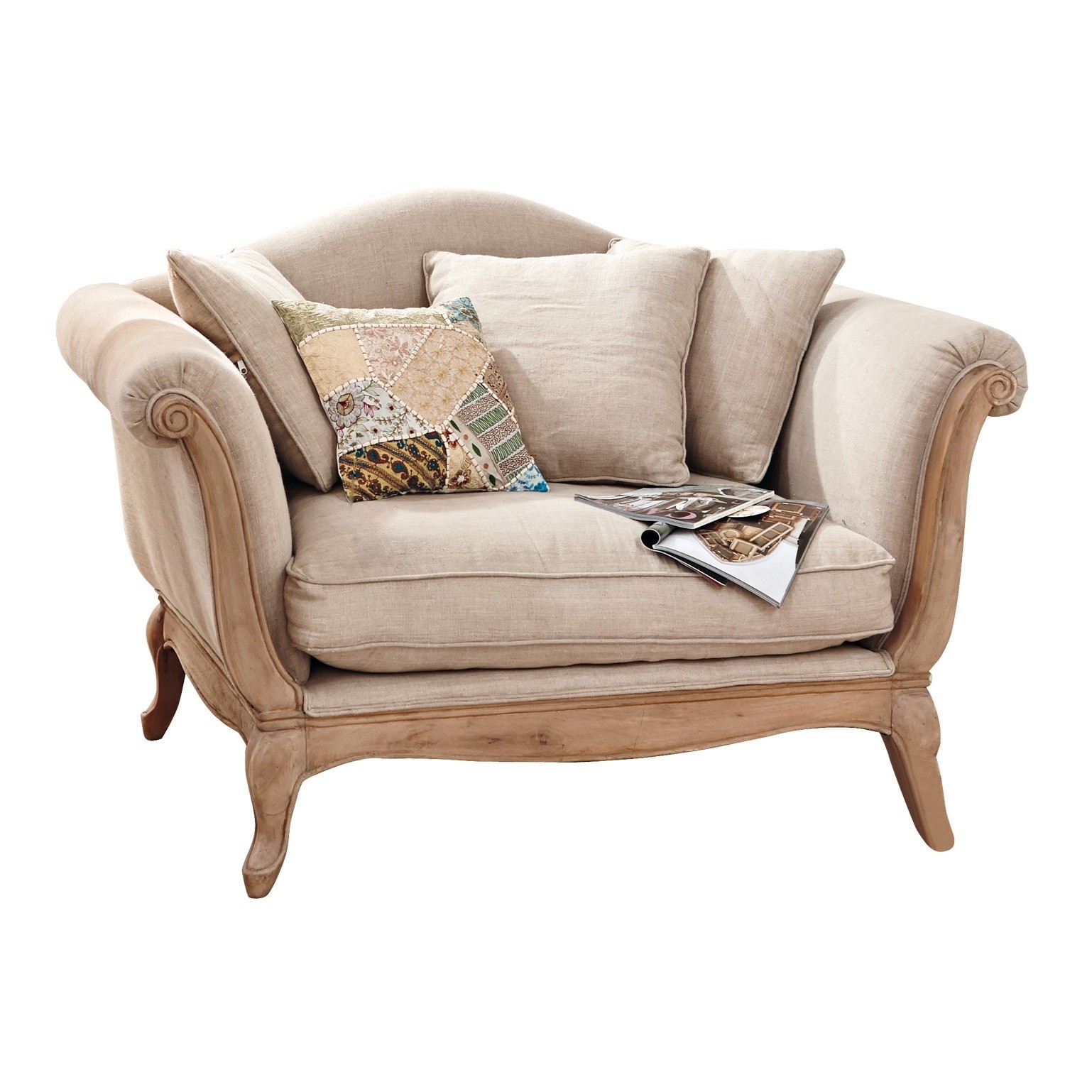 Sessel Sumerset Beiges Sofa mit Holzrahmen und weichen Kissen im Vintage-Stil für das Wohnzimmer