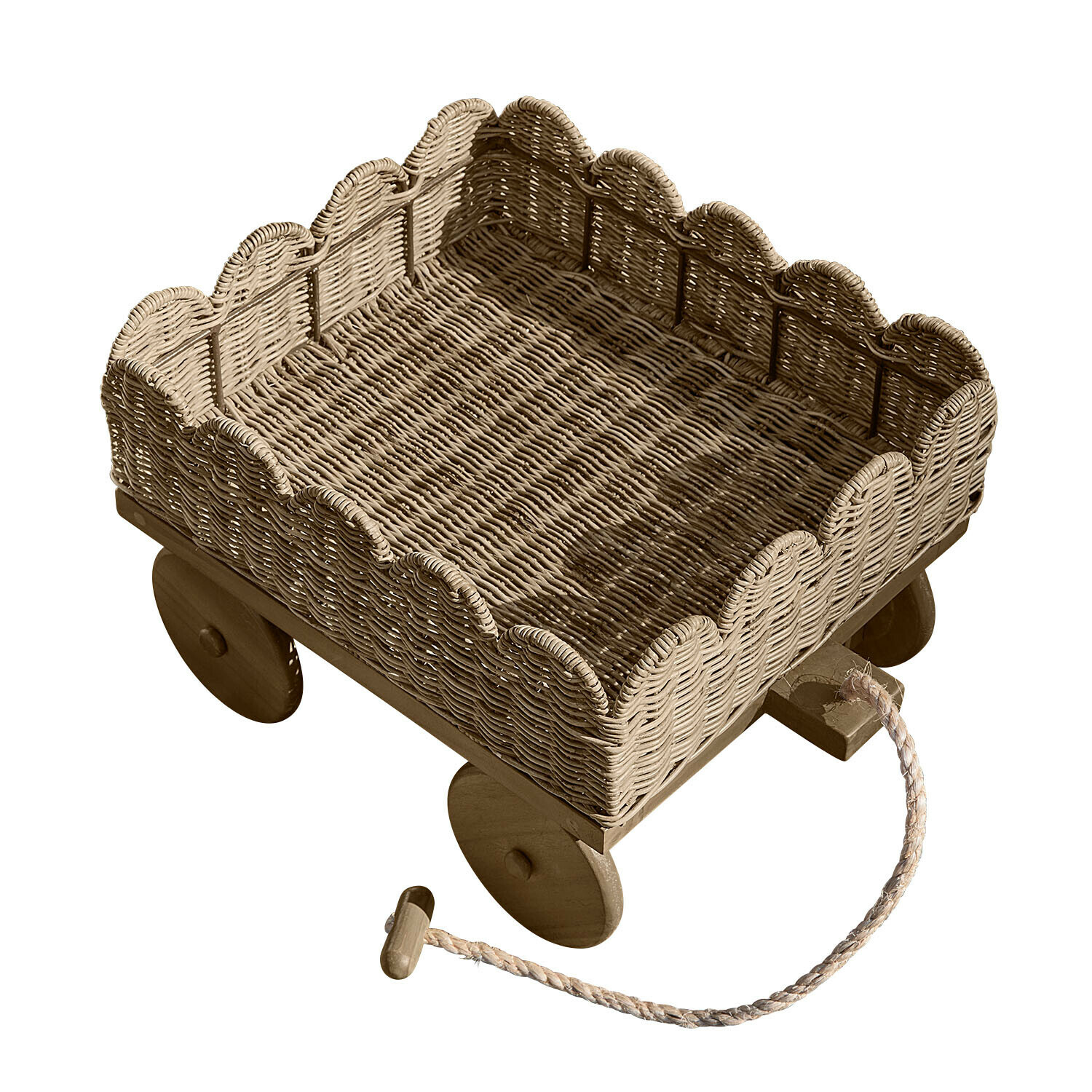 Kinderbollerwagen Whimsywood Wägelchen aus natürlichem Weidengeflecht und Holz mit Zugseil, dekorativ und praktisch