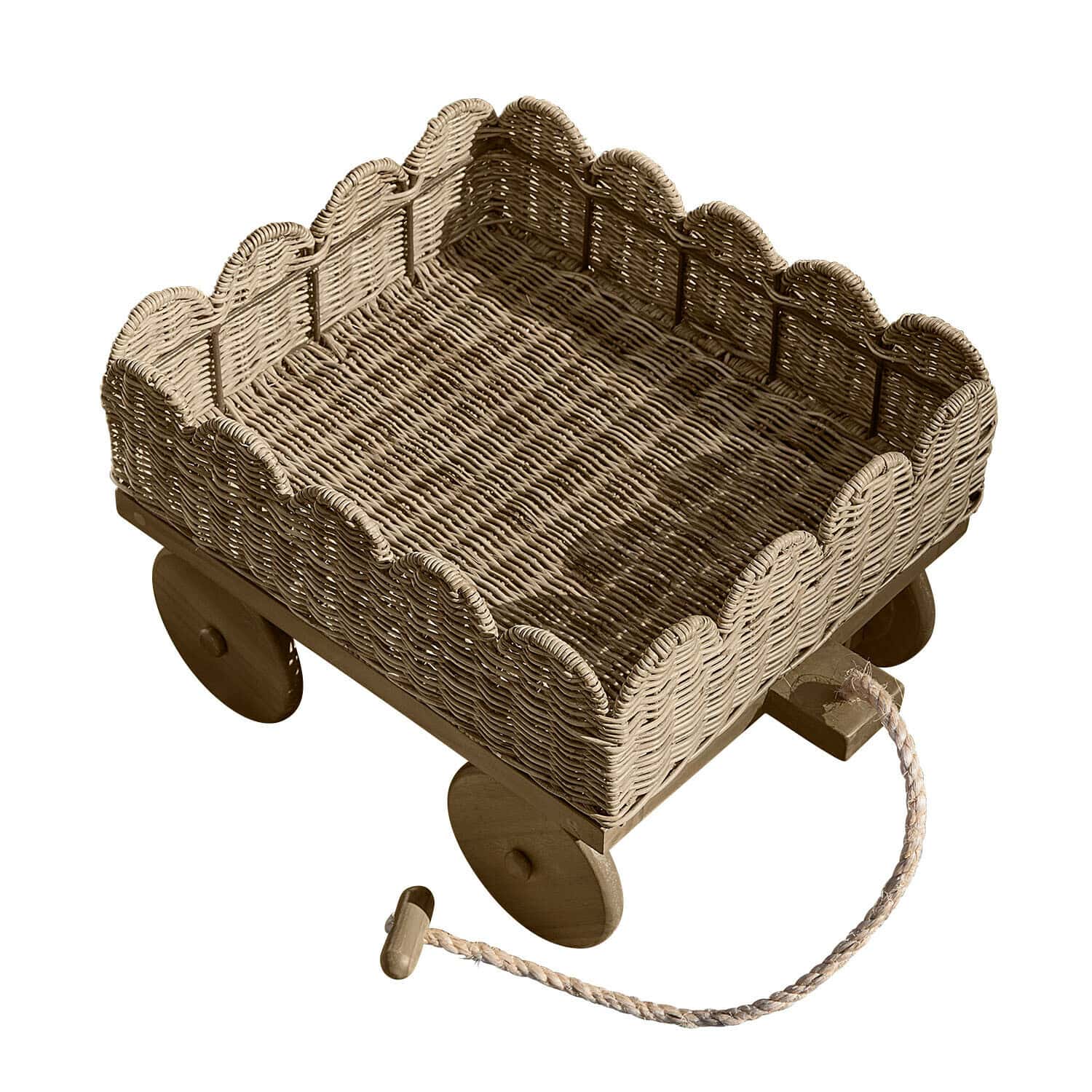 Kinderbollerwagen Whimsywood Wägelchen aus natürlichem Weidengeflecht und Holz mit Zugseil, dekorativ und praktisch