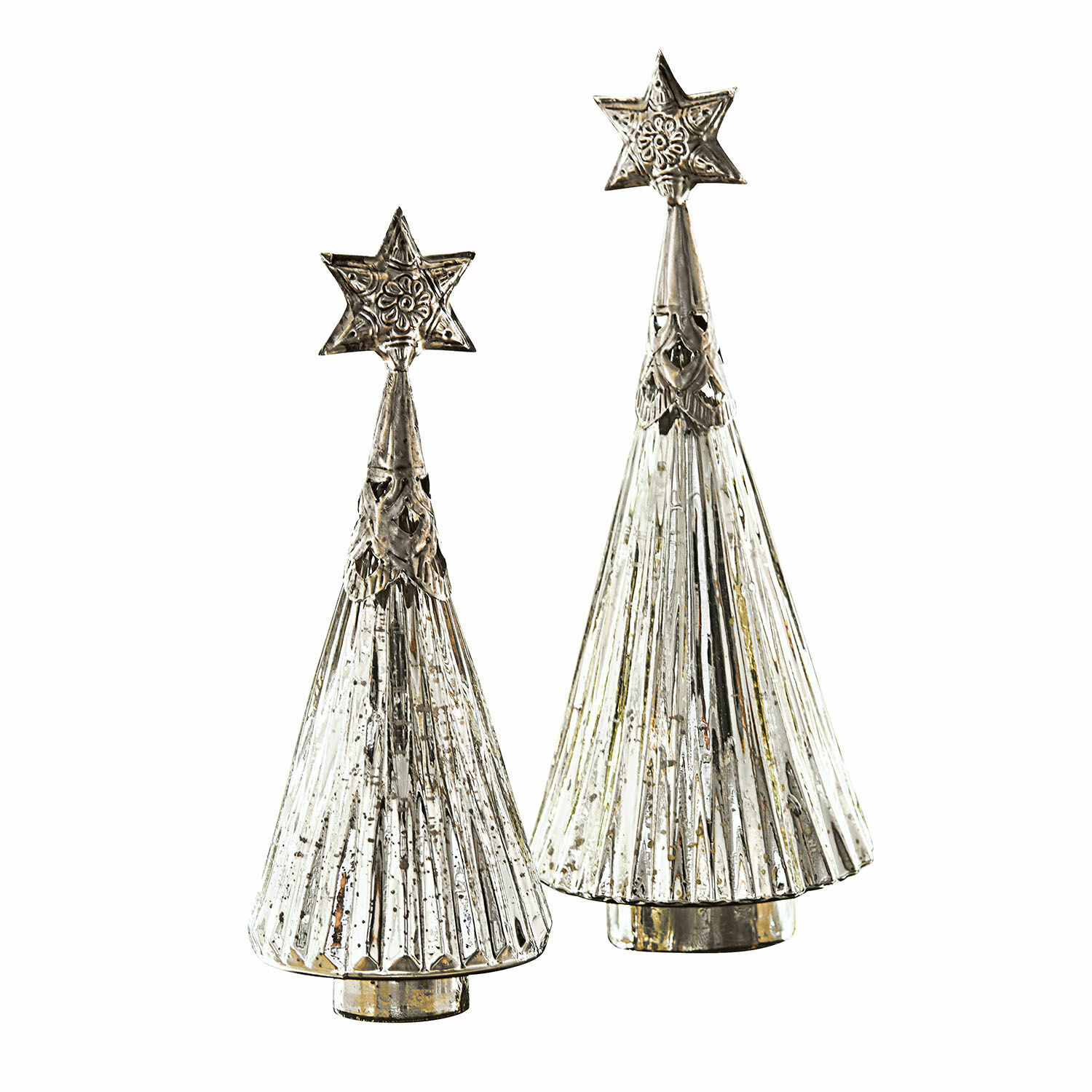Deko-Weihnachtsbaum 2er Set Lillemor Set aus zwei silbernen Metall-Weihnachtsbaumschmuckstücken mit Sternen an der Spitze