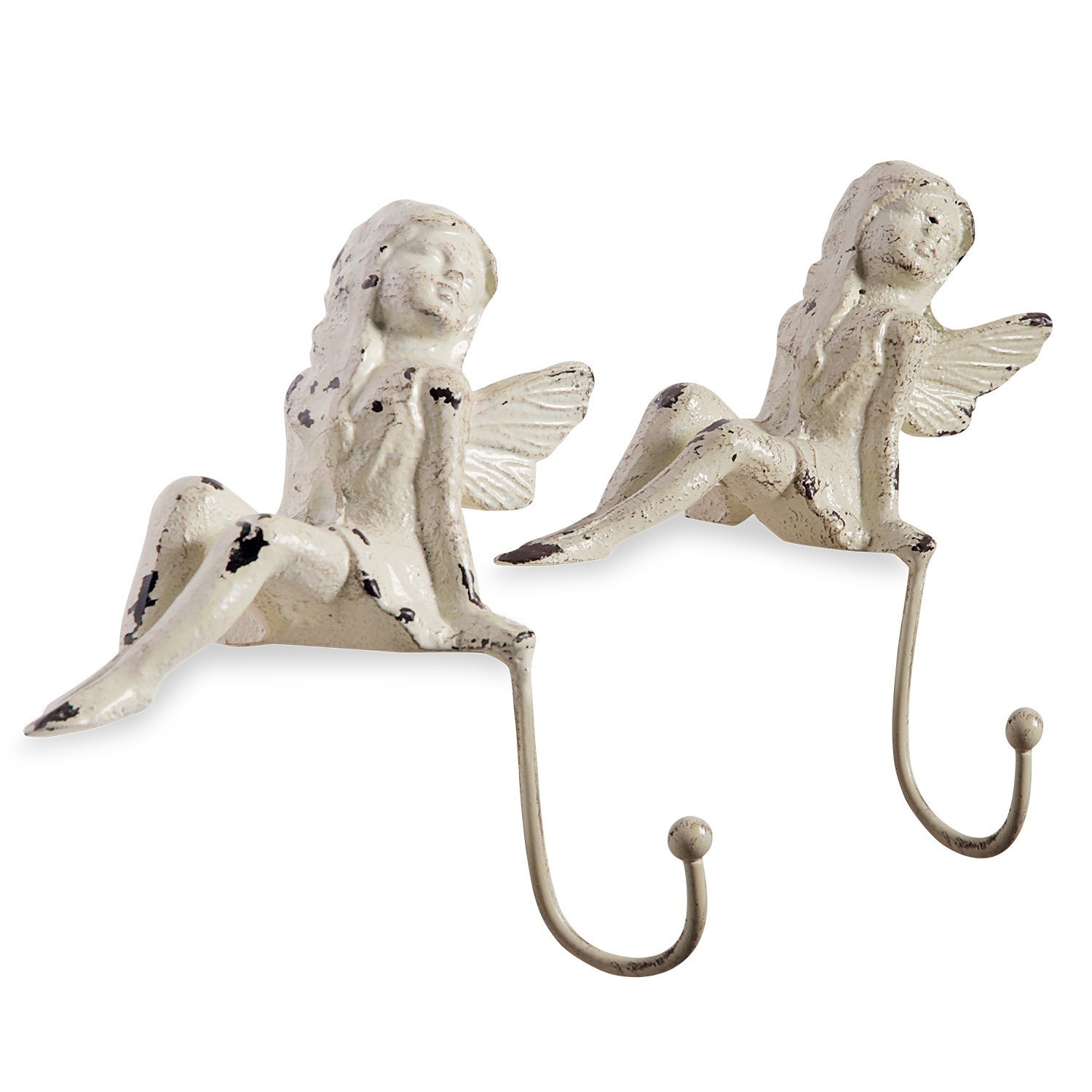 Haken 2er Set Angel Set aus zwei weissen Metallhaken in Engel-Form mit antikem Look für Wanddekoration