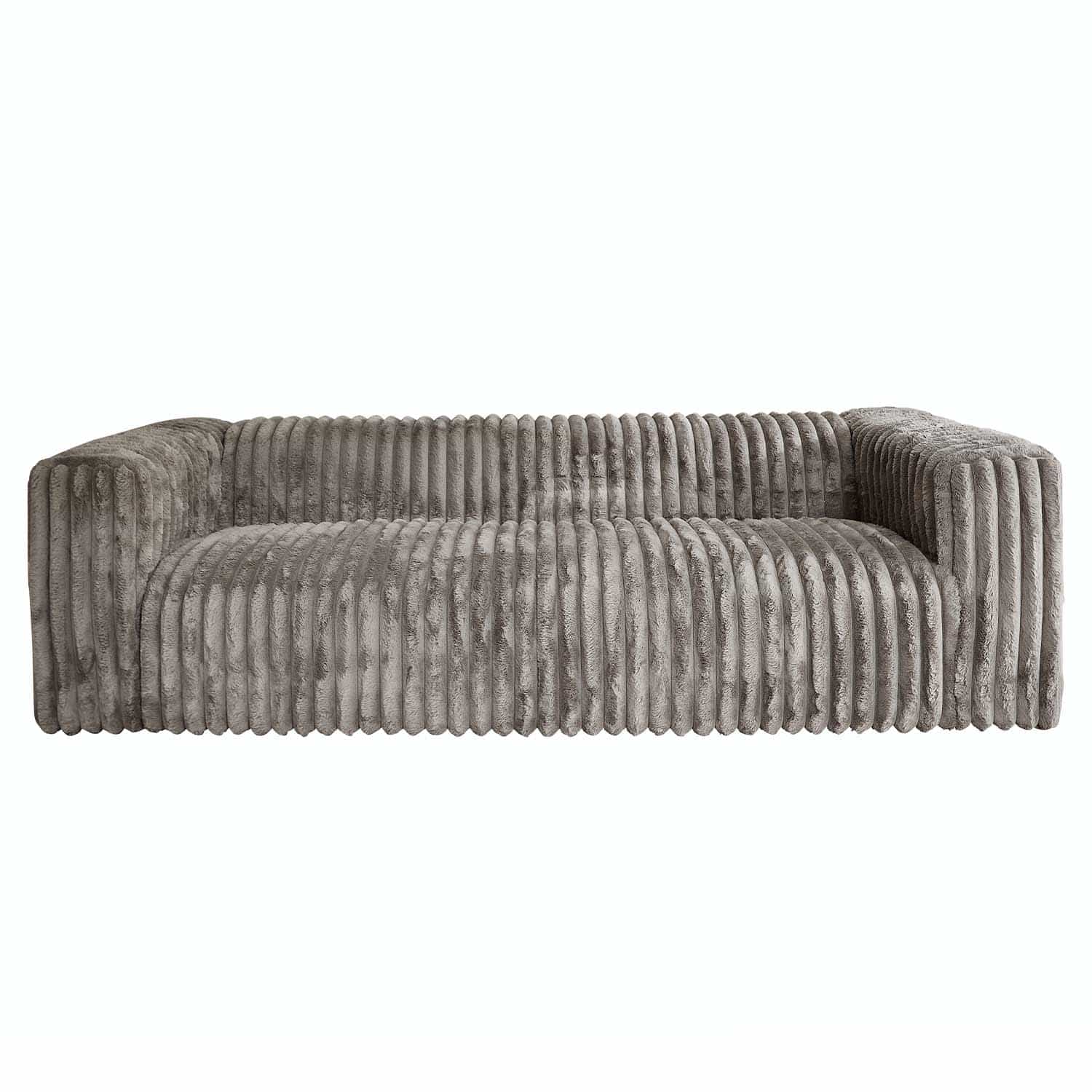 Moderne graue Plüschsofa mit geripptem Muster, bequem für Wohnzimmer und Entspannung