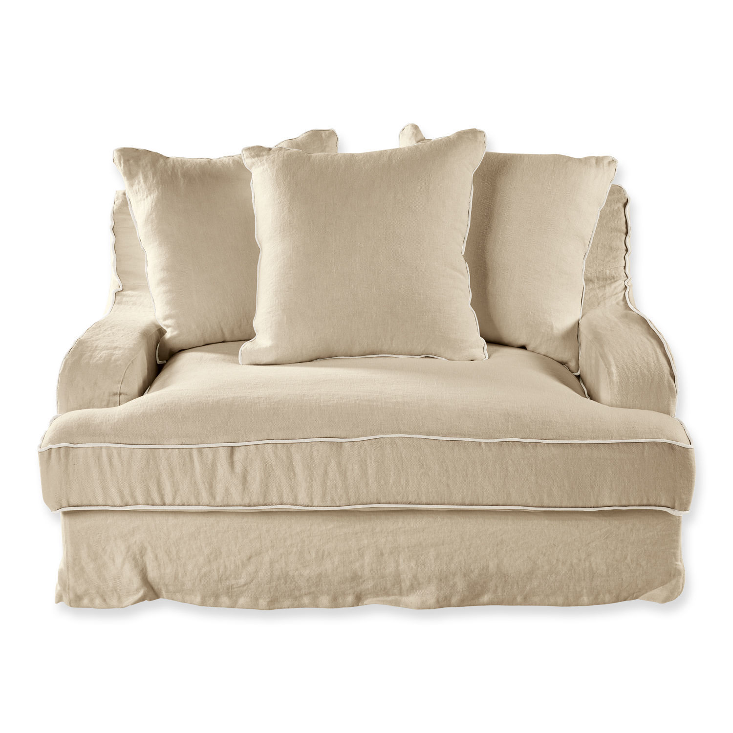 creme Sofa Monaco aus cremefarbenem Leinenstoff mit weichen Kissen, bequem fürs Wohnzimmer