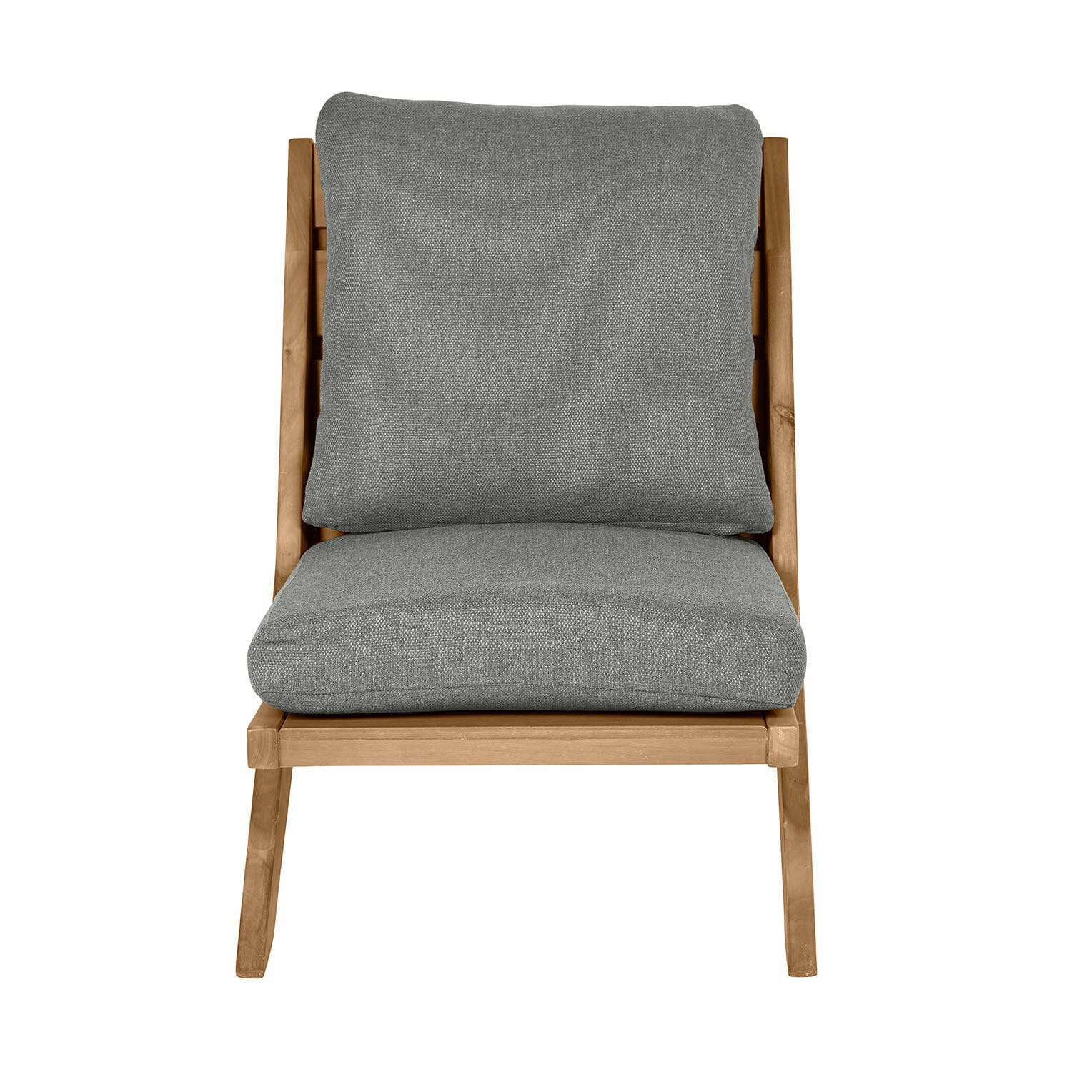 Loungestuhl FSC®-100% Montivaux Stuhl mit Holzrahmen und grauen Stoffpolstern, modernes Sitzmöbel für das Wohnzimmer