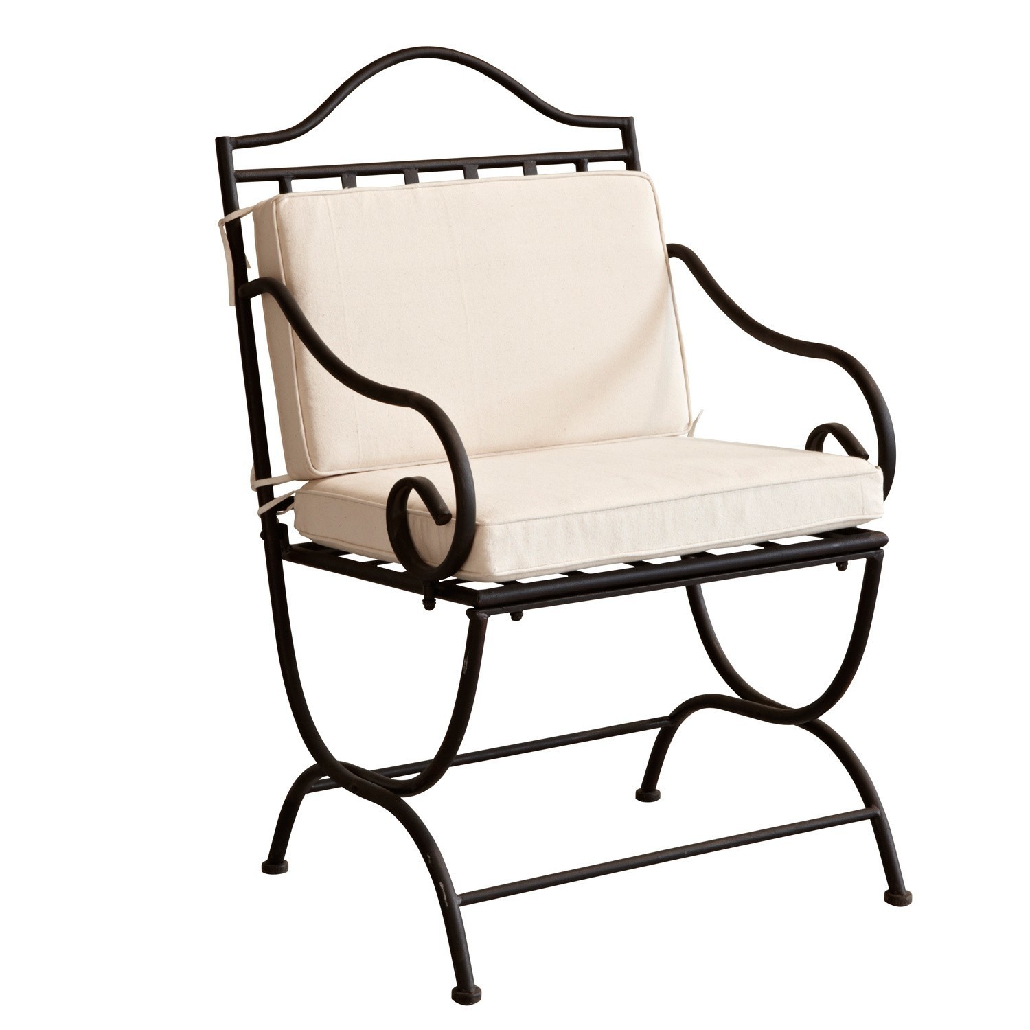 Stuhl Avanton Schwarzer Metallstuhl mit cremefarbenen Polstern, bequemer Stuhl für Wohnzimmer oder Garten.