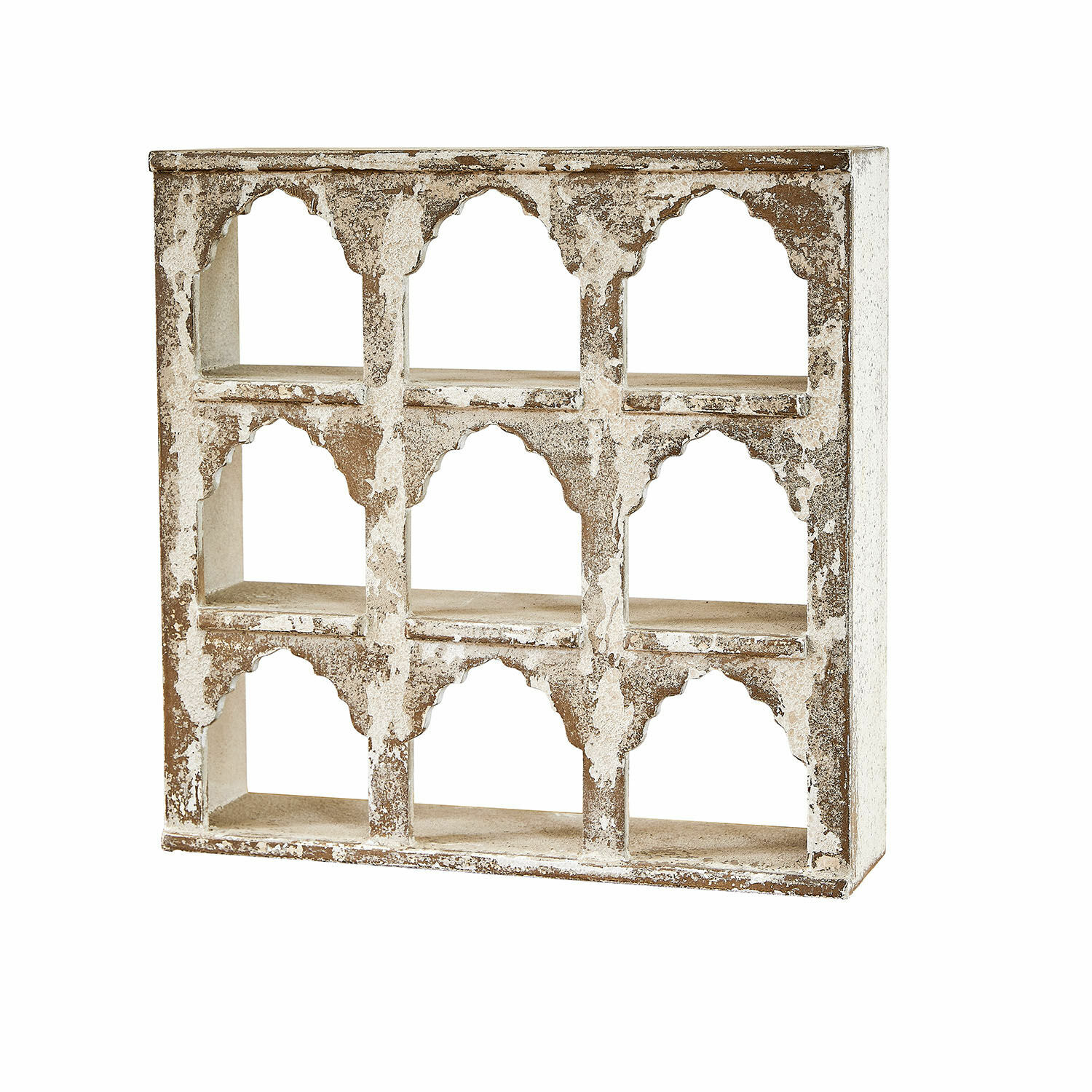 Wandorganizer Lorinique Rustikales Holzregal in Weiss und Braun mit neun offenen Fächern für Dekoration und Stauraum