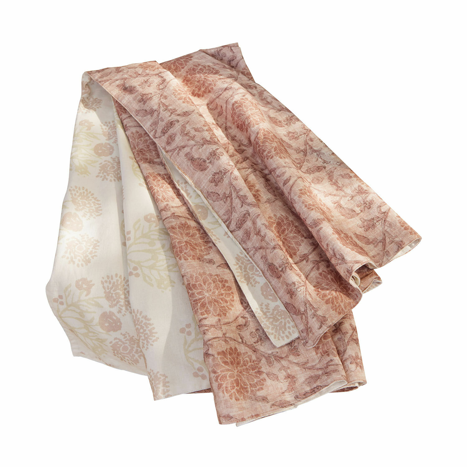 Plaid Tarouja Leinentischdecke mit floralem Muster in Beige- und Brauntönen, rustikales Tischdekor