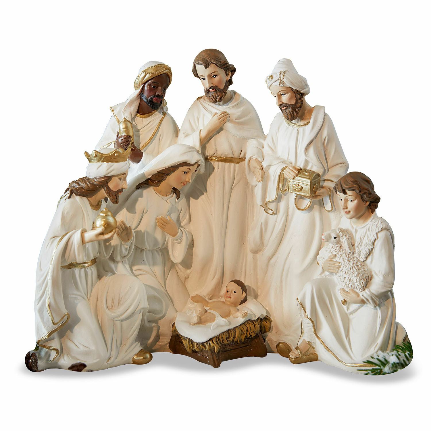 Krippenfigur Kanem Weisse Keramik-Krippenfiguren mit den Heiligen Drei Königen und dem Jesuskind für Weihnachten