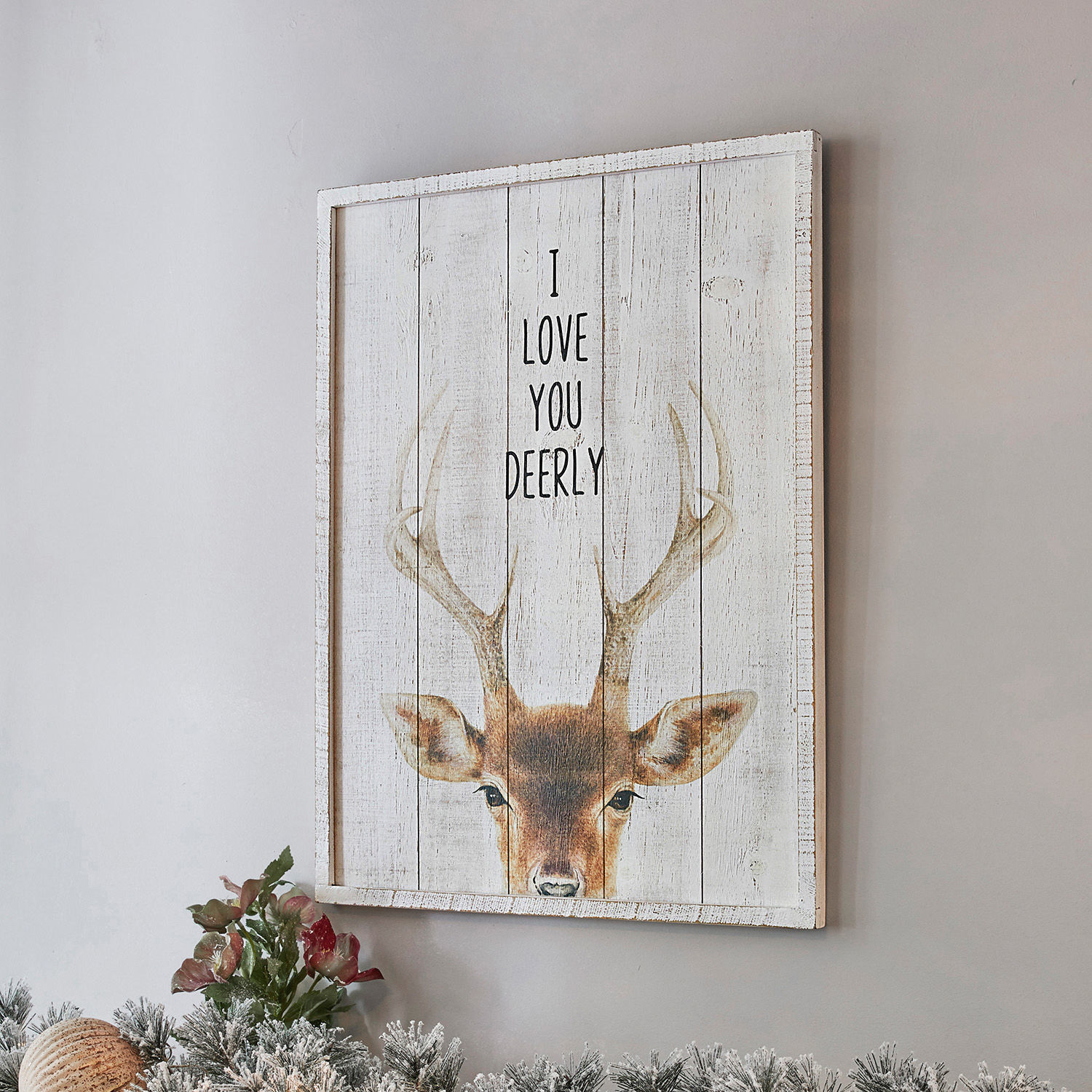 Dekoboard Savona Holzbild mit Hirschmotiv und Schriftzug „I love you deerly“ in natürlichen Farben zur Wanddekoration