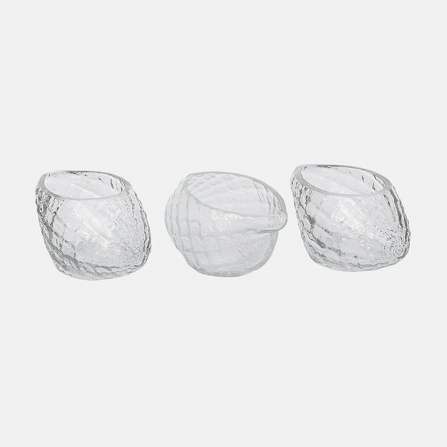 Teelichthalter 3er Set Wynska Set mit drei transparenten, strukturierten Glasschalen zum Dekorieren und Servieren