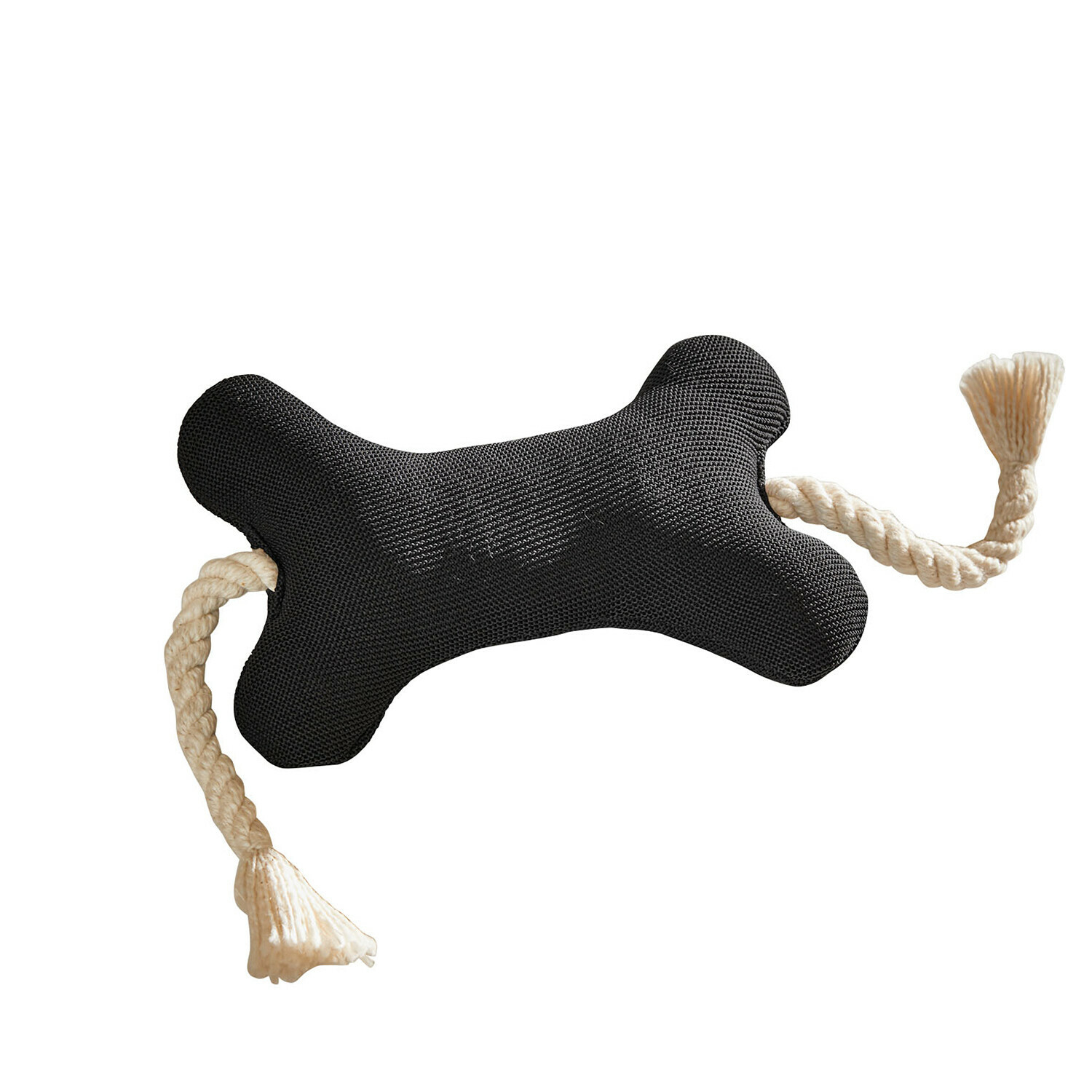 Hundespielzeug Wuffsy Schwarzes Hundespielzeug in Knochenform mit weissem Seil zum Kauen und Training