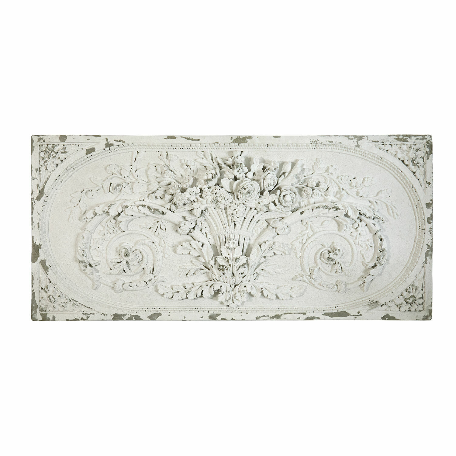 Deko-Paneel Rêveresque Dekorative weisse Wandplatte mit floralem Relief und antik wirkender Oberfläche für Vintage-Interieur