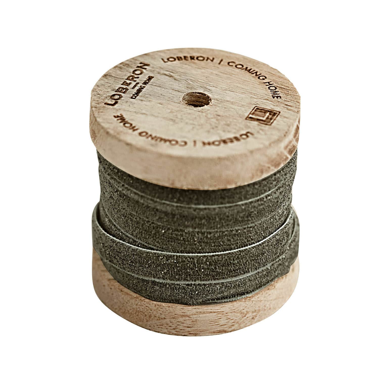 Samtband Ulvane Graues Dekoband auf Holzspule mit Loberon-Schriftzug, Textilmaterial für Wohnaccessoires