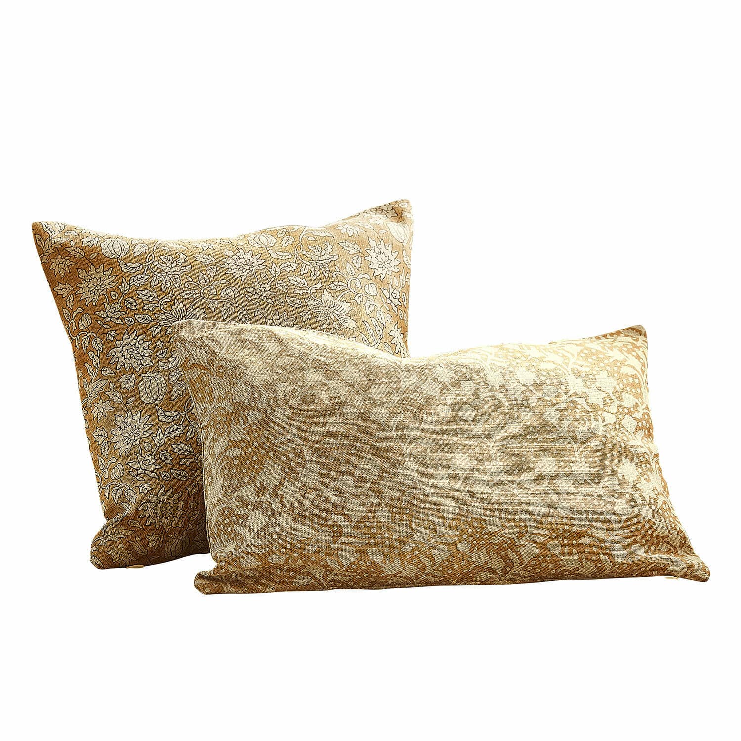 Kissenhülle 2er Set Nalefor Set aus zwei dekorativen Baumwollkissen in Beige-Braun mit floralen Mustern für das Wohnzimmer