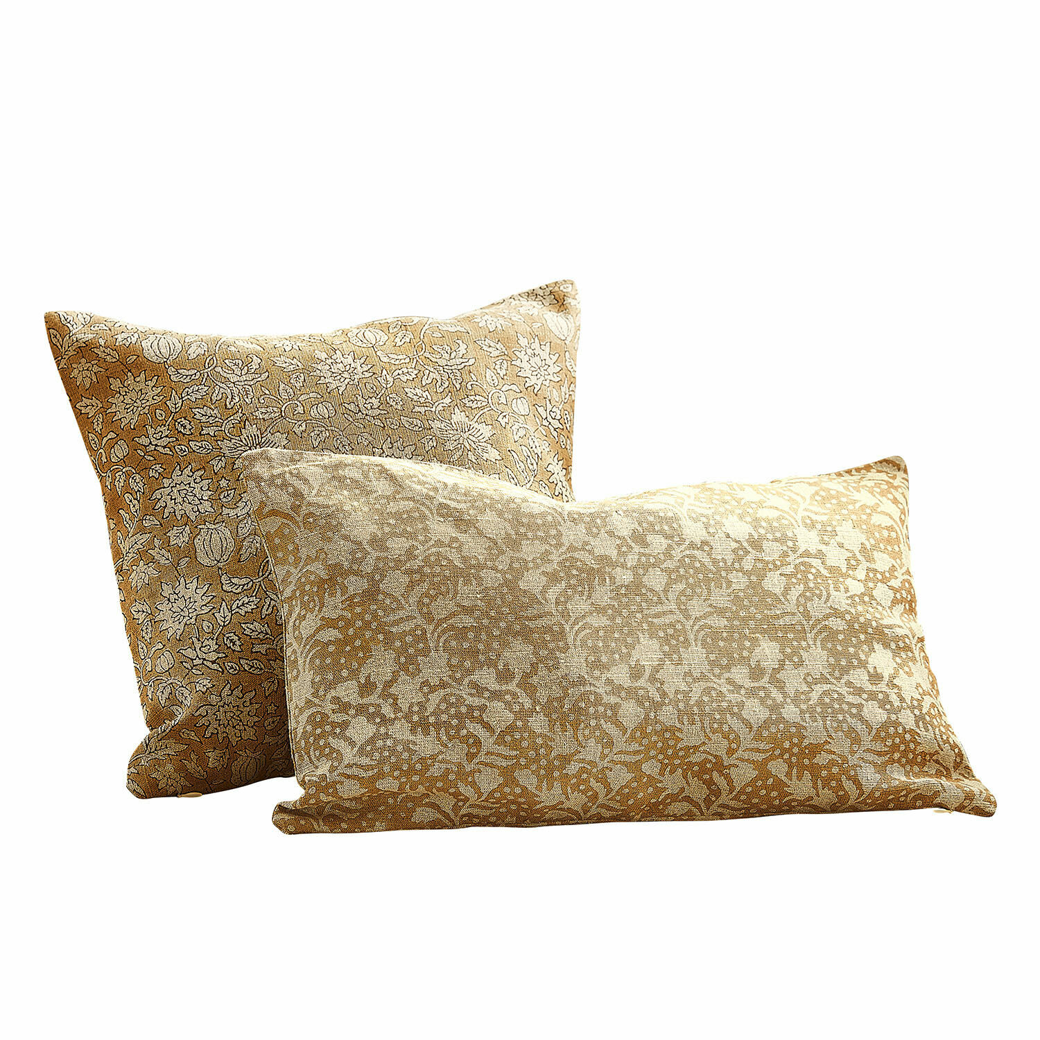 Kissenhülle 2er Set Nalefor Set aus zwei dekorativen Baumwollkissen in Beige-Braun mit floralen Mustern für das Wohnzimmer