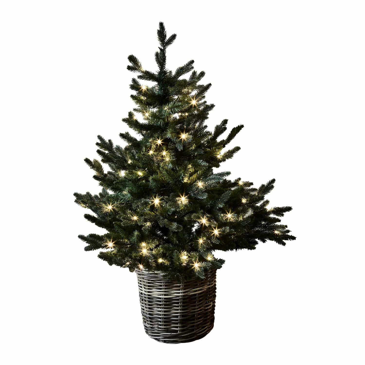 Deko-Baum Mantilly Künstlicher Weihnachtsbaum im Weidenkorb mit warmweissen Lichtern, festliche Dekoration