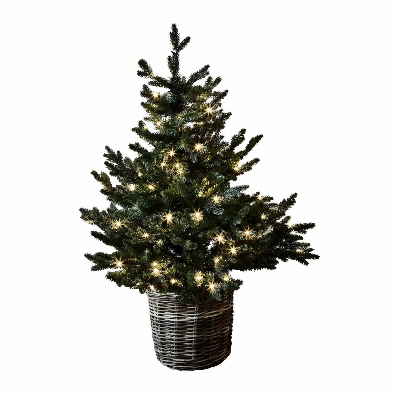 Deko-Baum Mantilly Künstlicher Weihnachtsbaum im Weidenkorb mit warmweissen Lichtern, festliche Dekoration