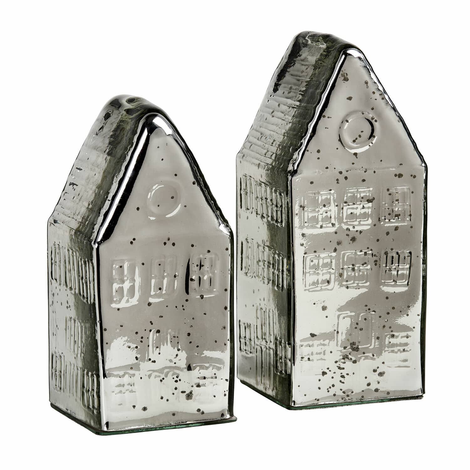 Deko-Haus 2er Set Langridge Zwei glänzende silberne Keramikhaus-Dekorationen als Wohnaccessoire und Geschenkidee