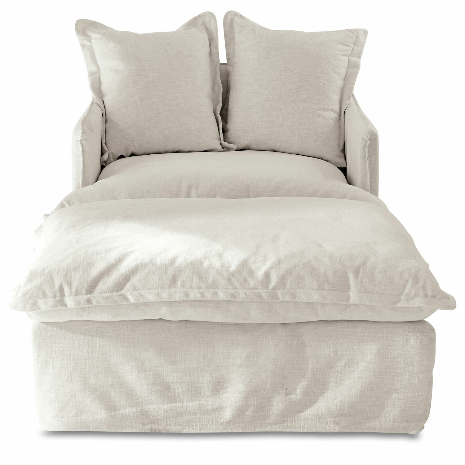 Sessel mit Hocker Avignon Beiges Leinen-Sofa mit zwei Kissen, bequemes Wohnzimmermöbel aus natürlichem Material und Farbe