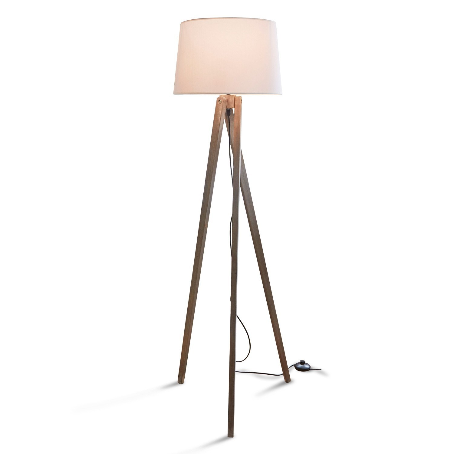 Stehlampe Troisième Stehlampe mit Holzgestell und weissem Lampenschirm, modernes Design für das Wohnzimmer