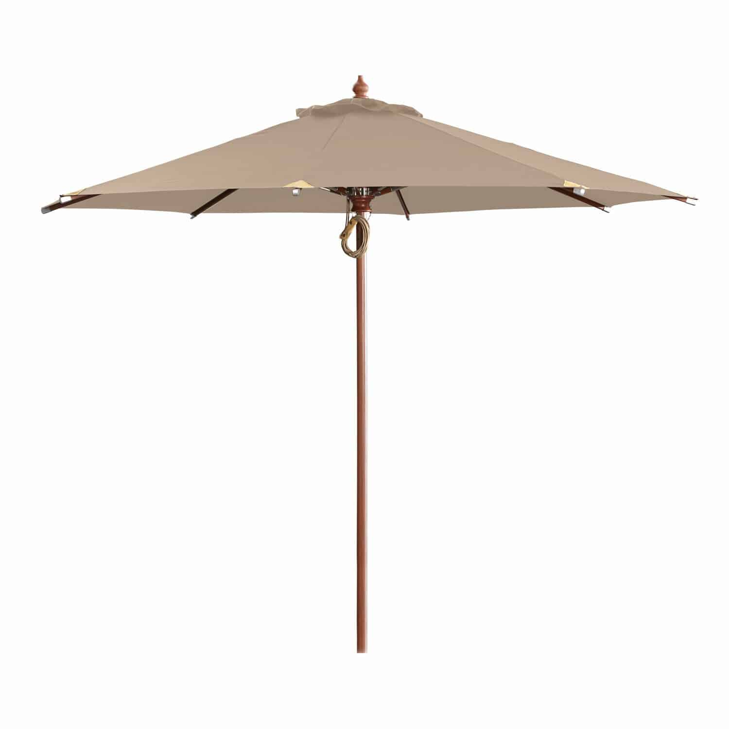 taupe Grosser Sonnenschirm Brent in Taupe mit Holzgestell, ideal für Terrasse und Garten