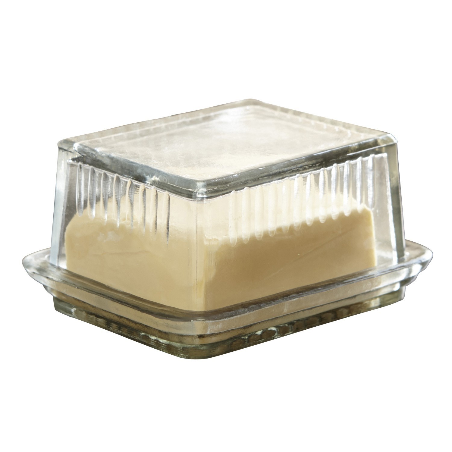 Butterdose Durham Gläserne Butterdose mit transparentem Deckel und cremiger Butter darin