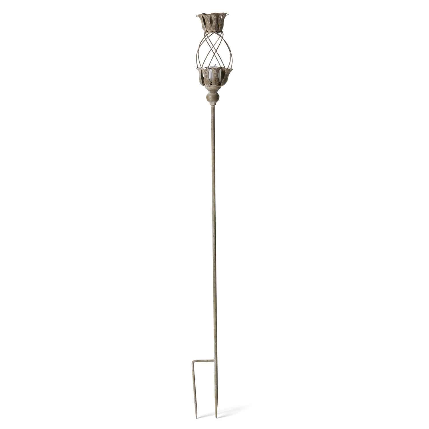 Laterne Ciranne Dekorativer Metall-Gartenstab in antikem Braun mit Blumenmotiv, stilvolle Gartendekoration