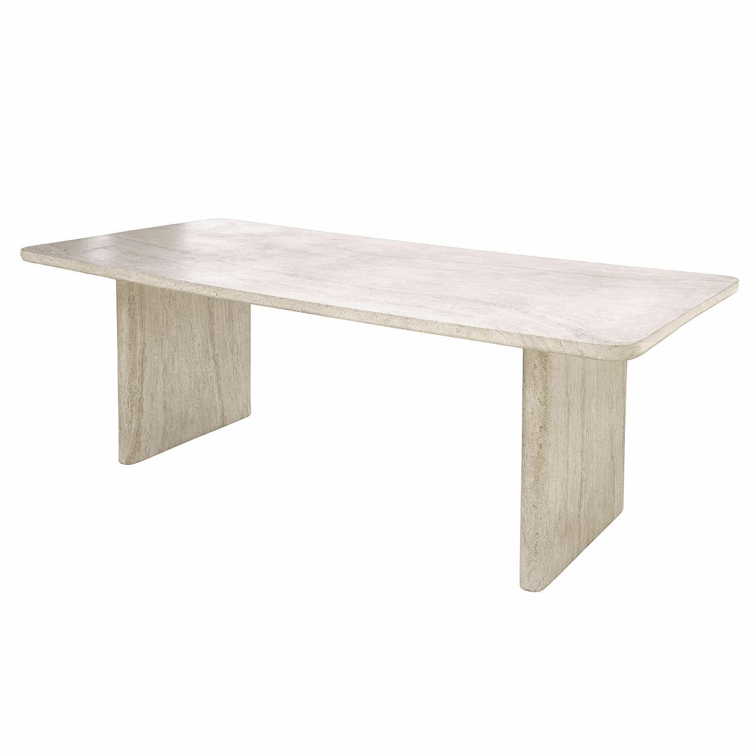 Esstisch Yveline Moderner Tisch aus hellem Travertin mit klarer Form für Wohnzimmer oder Esszimmer.