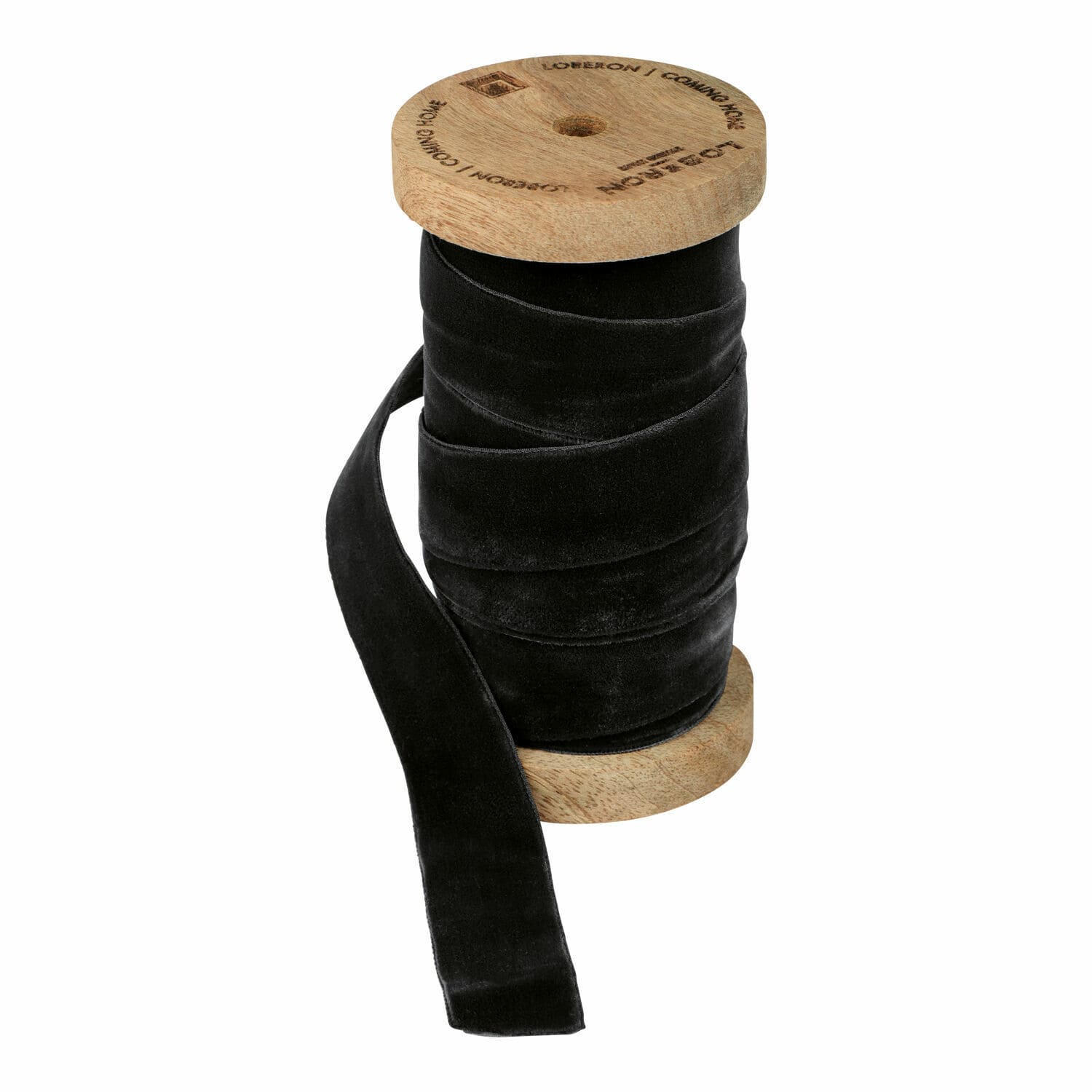 Samtband Andaris Schwarzes Samtband auf Holzspule, ideal zum Dekorieren und Nähen