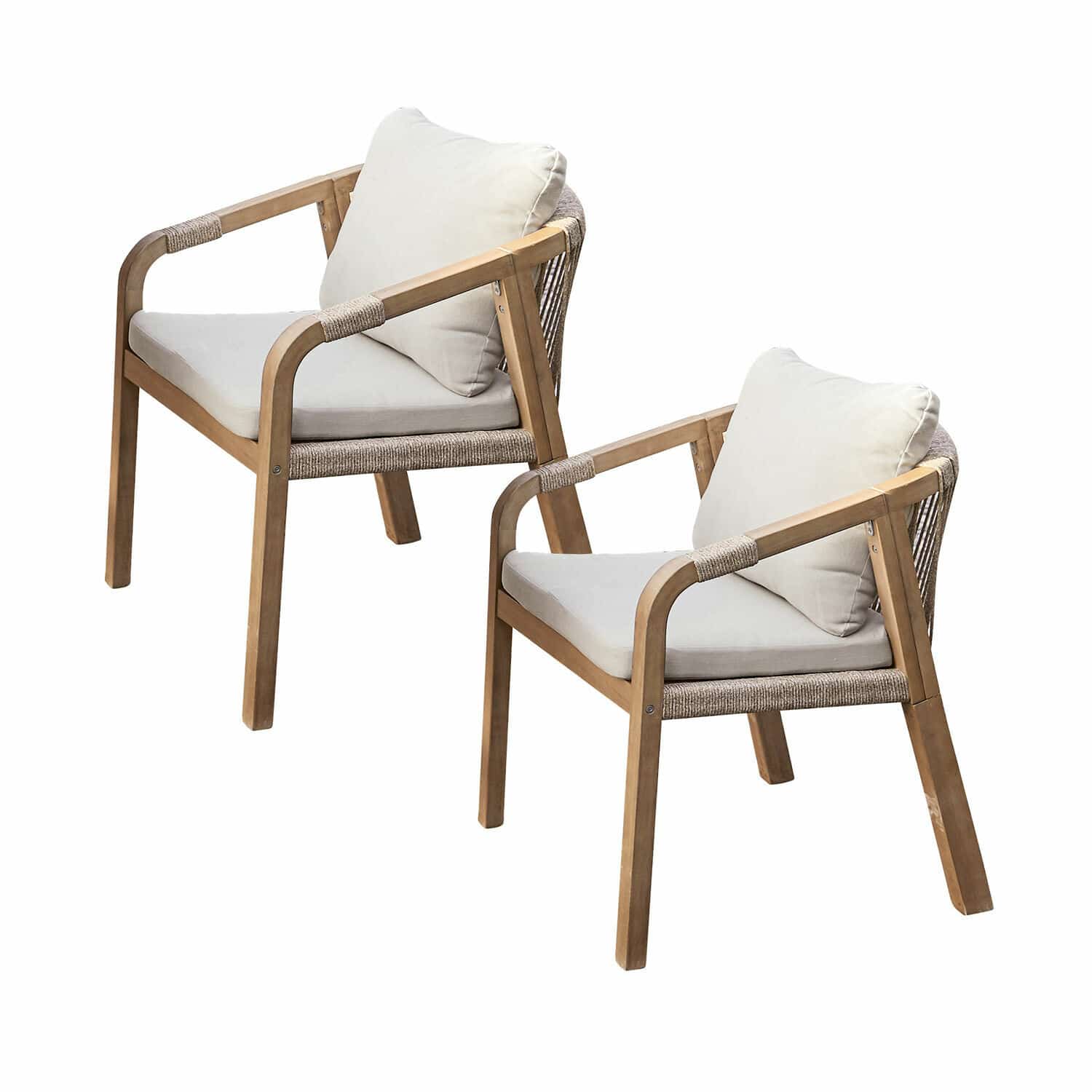 braun/creme 2er-Set Stühle Kennedy aus FSC-Holz, brauner Rahmen mit cremefarbenen Polstern, bequeme Wohnzimmermöbel