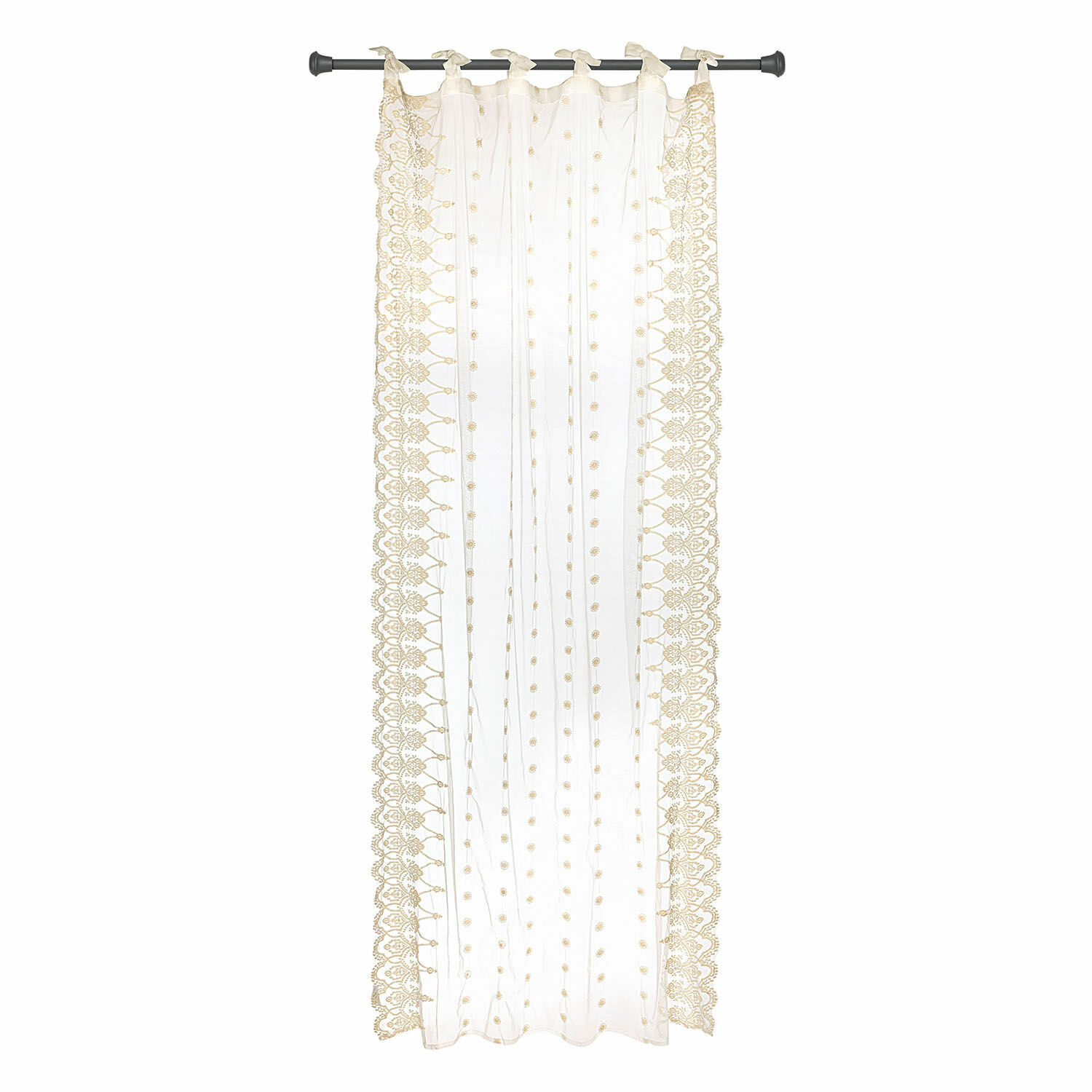 Gardine Elaisa Transparenter weisser Vorhang mit beiger Spitze und Stickerei, elegante Fensterdekoration
