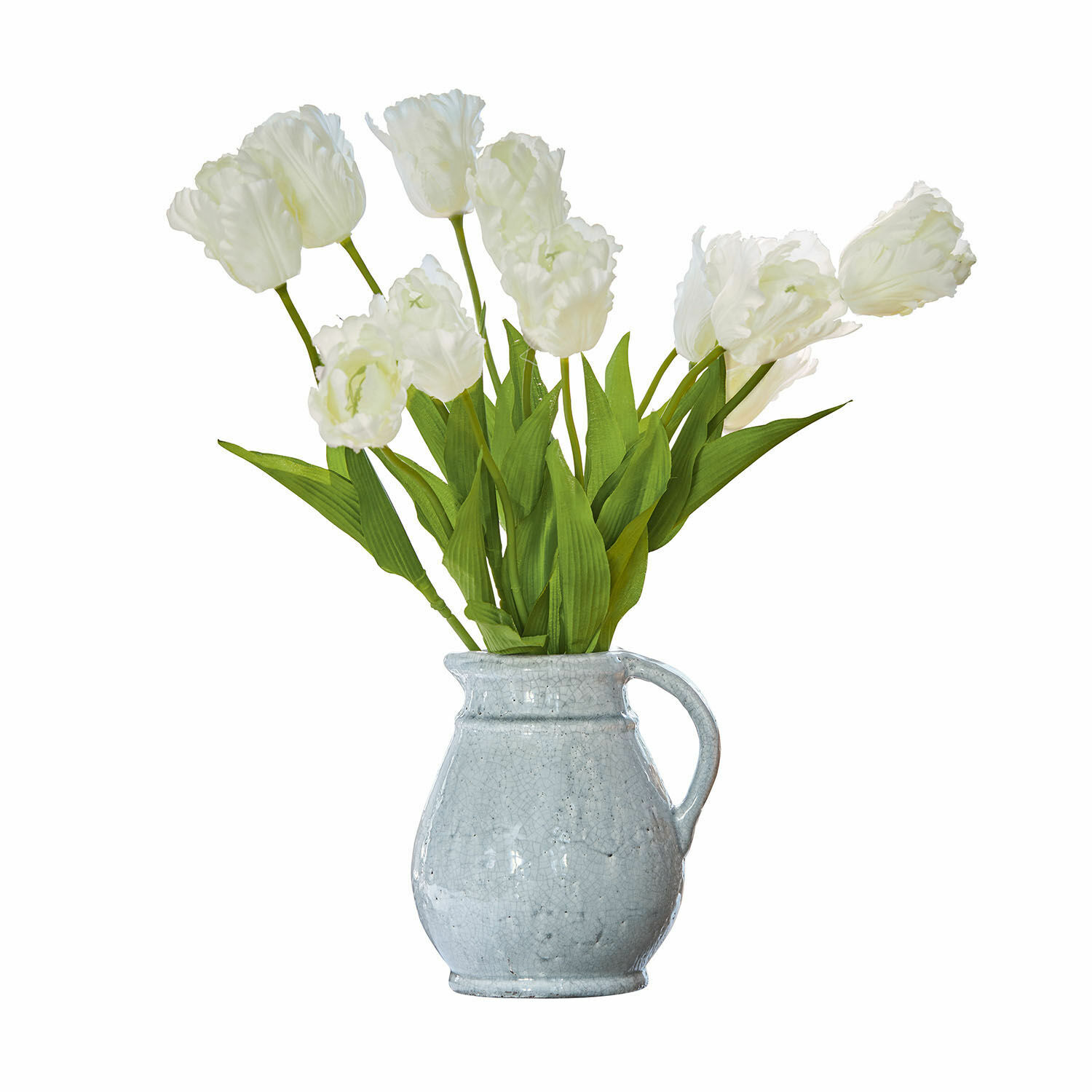 Kunstblume Tulpe 6er Set Lamarr Weisser Tulpenstrauss in grauem Keramikkrug als elegante Wohnraumdekoration