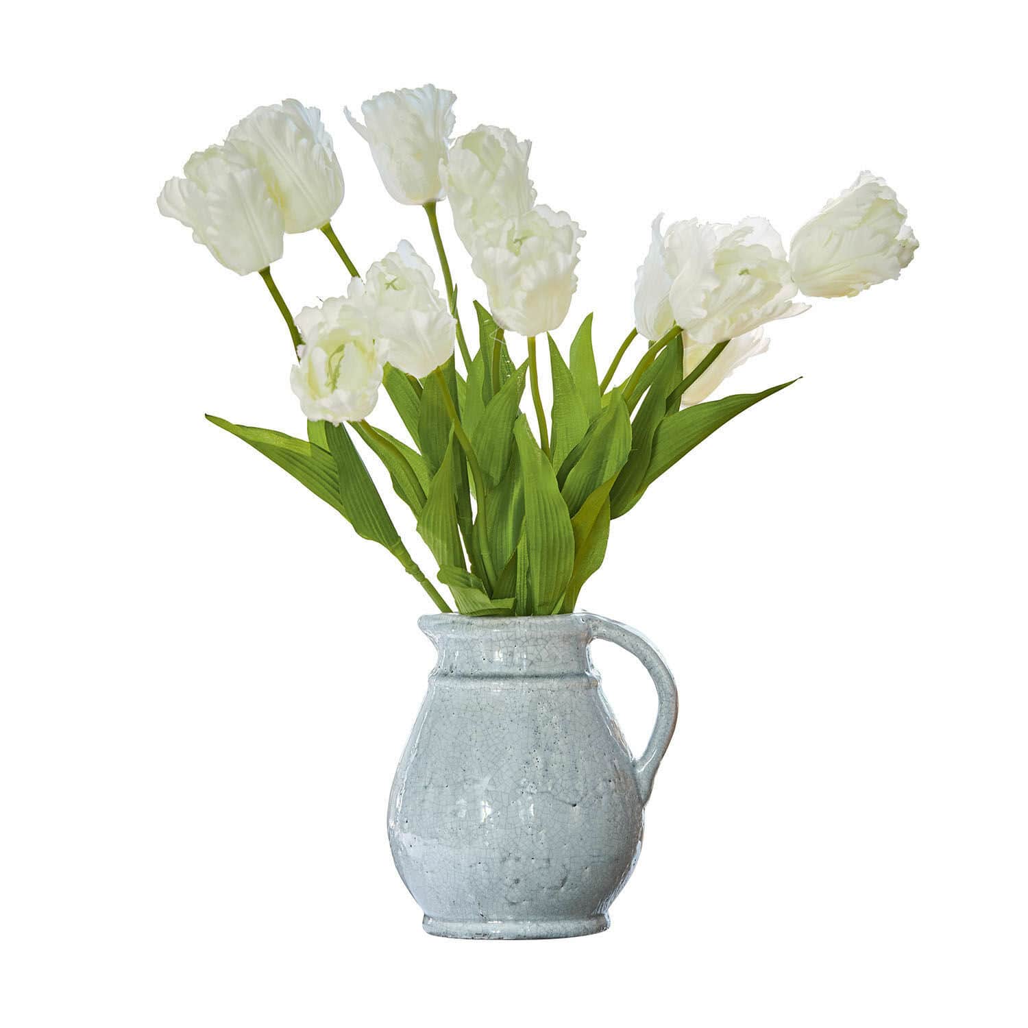 Kunstblume Tulpe 6er Set Lamarr Weisser Tulpenstrauss in grauem Keramikkrug als elegante Wohnraumdekoration