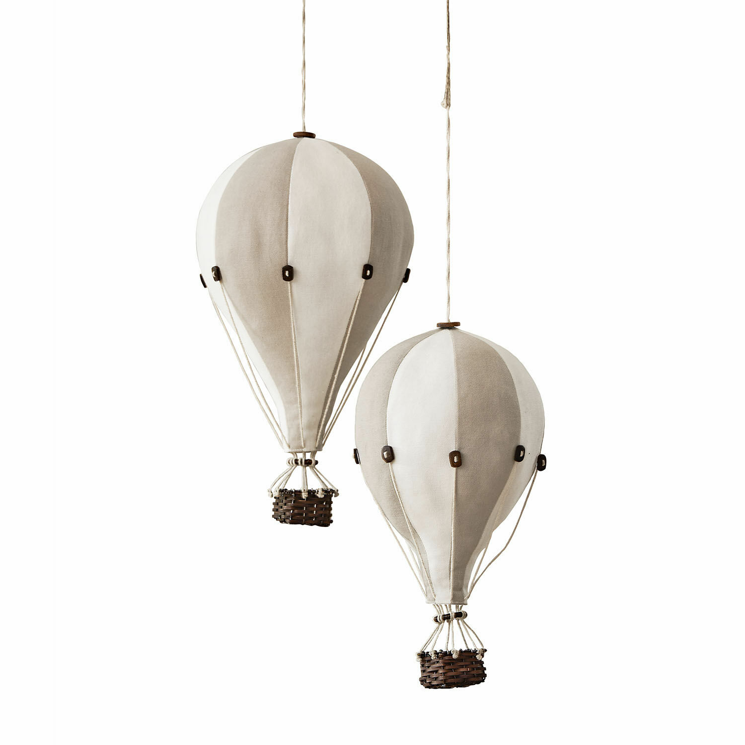Deko-Heissluftballon 2er Set Merrybean Dekorative Heissluftballons aus Stoff in Beige-Weiss zum Aufhängen als Wohnaccessoire